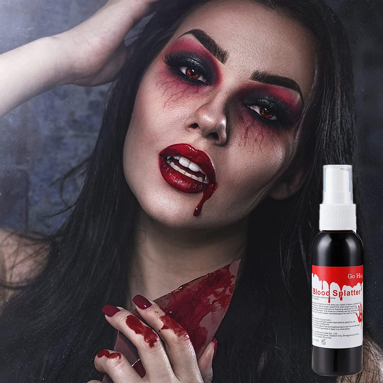 Go Ho Blood Makeup Spray 2.1Oz(60ml),Halloween Realistic Fake Blood Clothes,Blood for Zombie Monster Vampire Clown Costume Cosplay Makeup,1PC