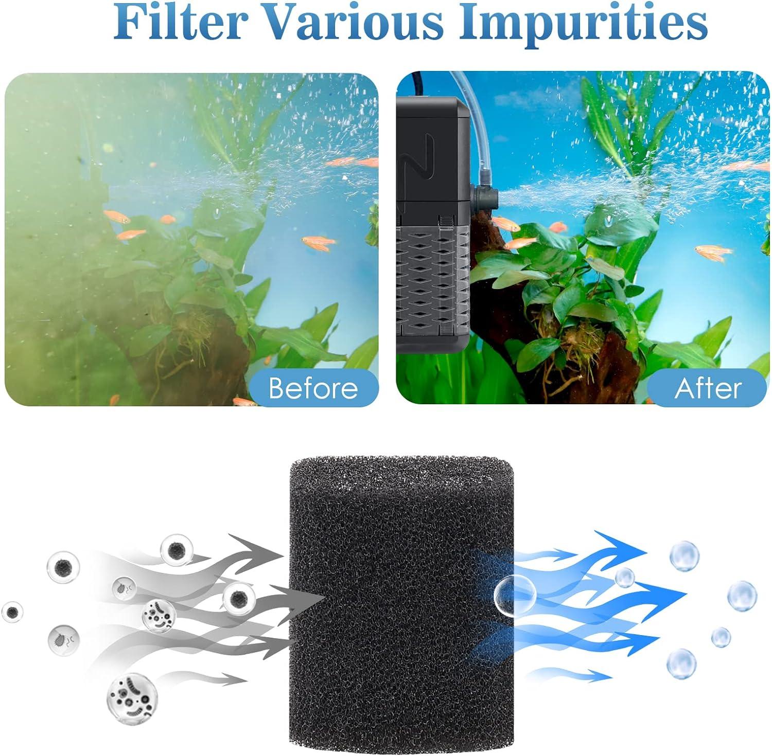 AQQA Aquarium Filter, Einstellbarer 800L/H Aquarium Schwammfilter, 9W Leiser Aquarium Filterpumpe für kleine Tank bis zu 250L
