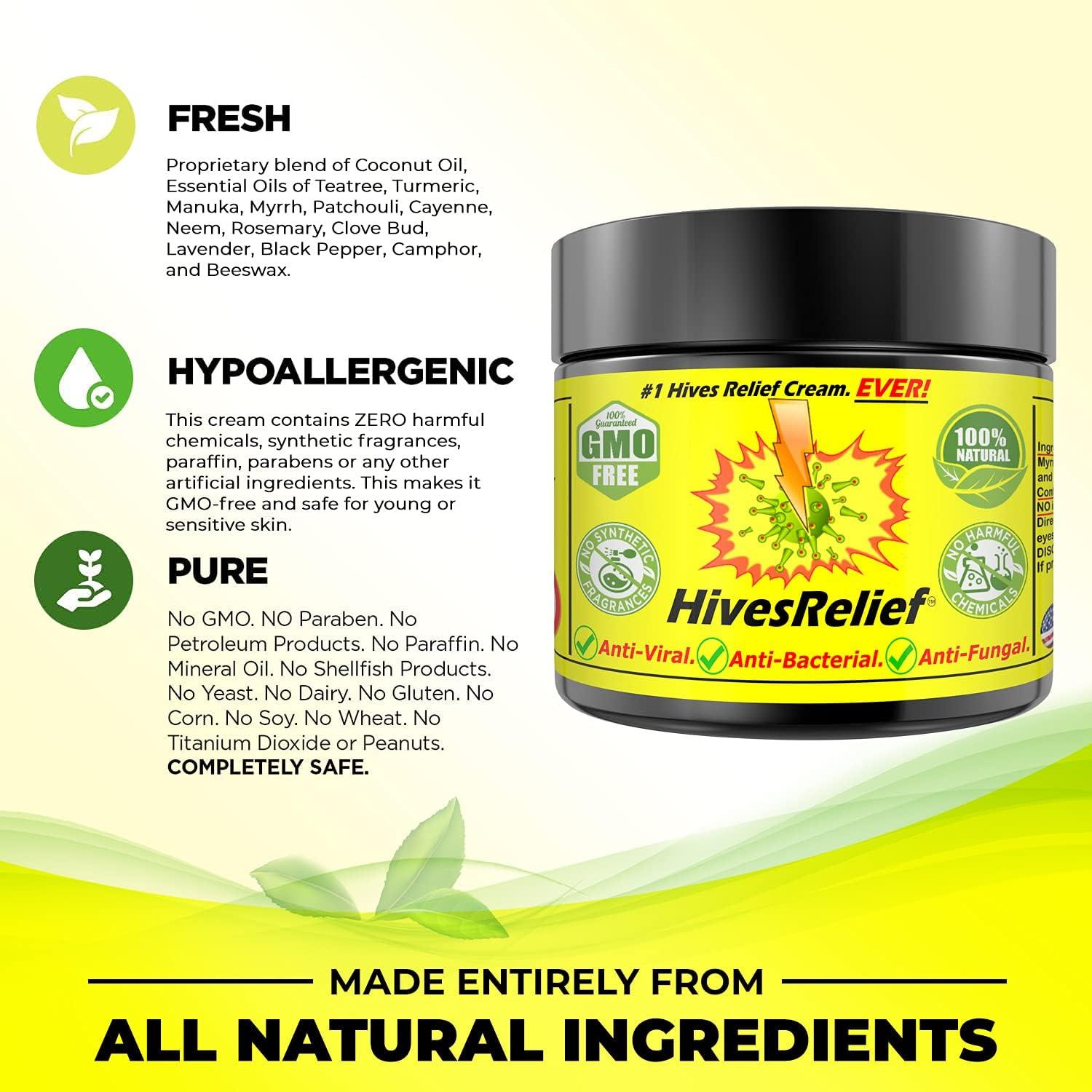 Hives Relief Cream FastActing Natural Formula for Itchiness, Redness