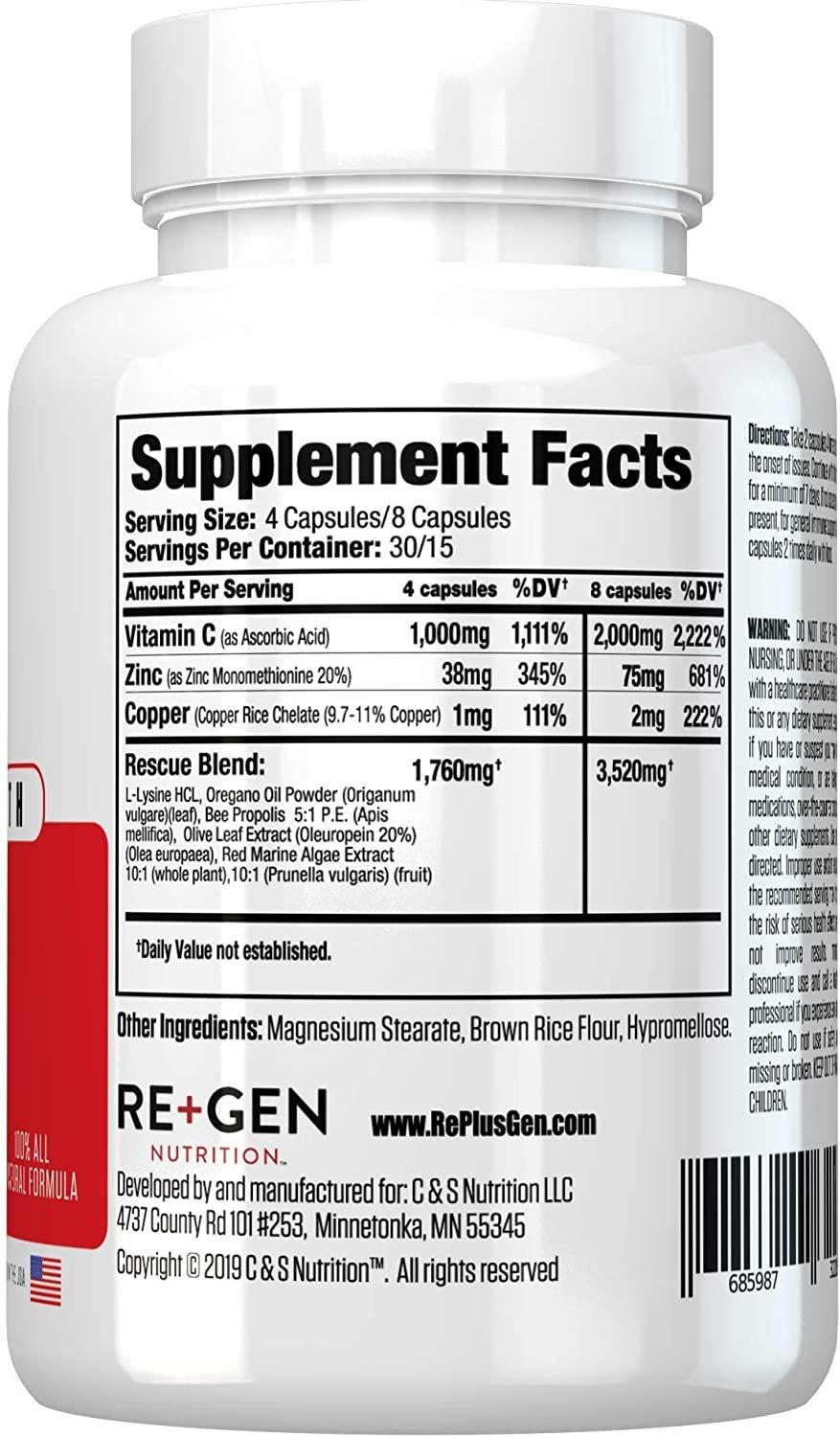 H Rescue Immune Support Formula with Lysine, Zinc, Vitamin C, Oregano