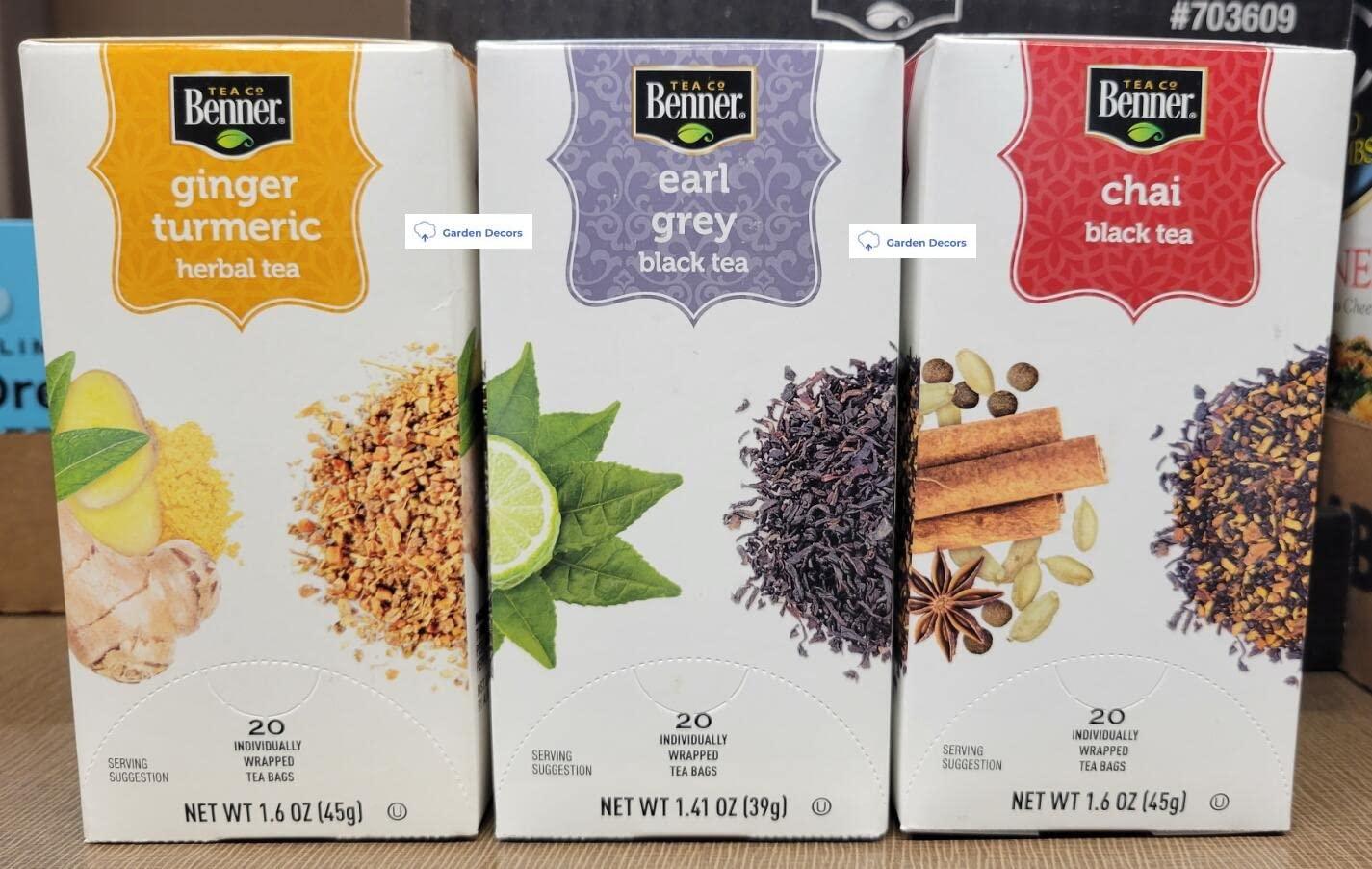 Benner's Assorted Tea Bags Ginger Turmeric Earl Grey Chai (Three Boxes)