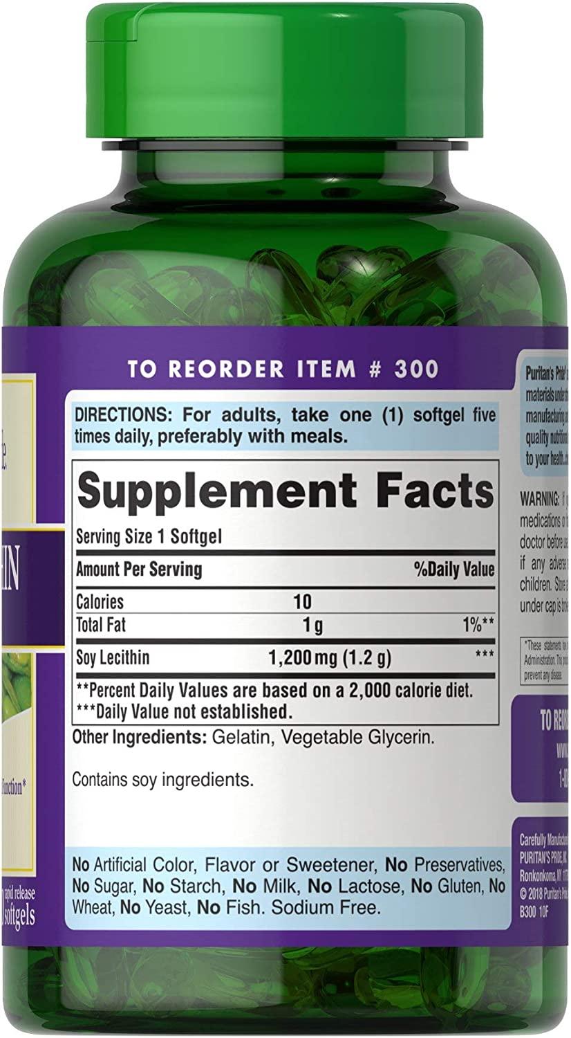 Puritan's Pride Soy Lecithin 1200 mg100 Rapid Release Softgels