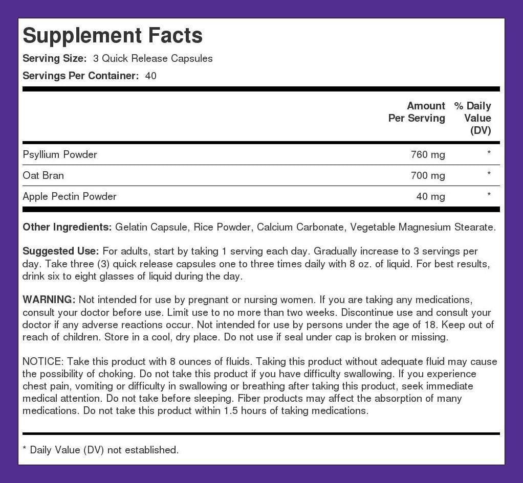 Piping Rock Fiber Complex 1500mg 120 Capsules Triple Action Fiber