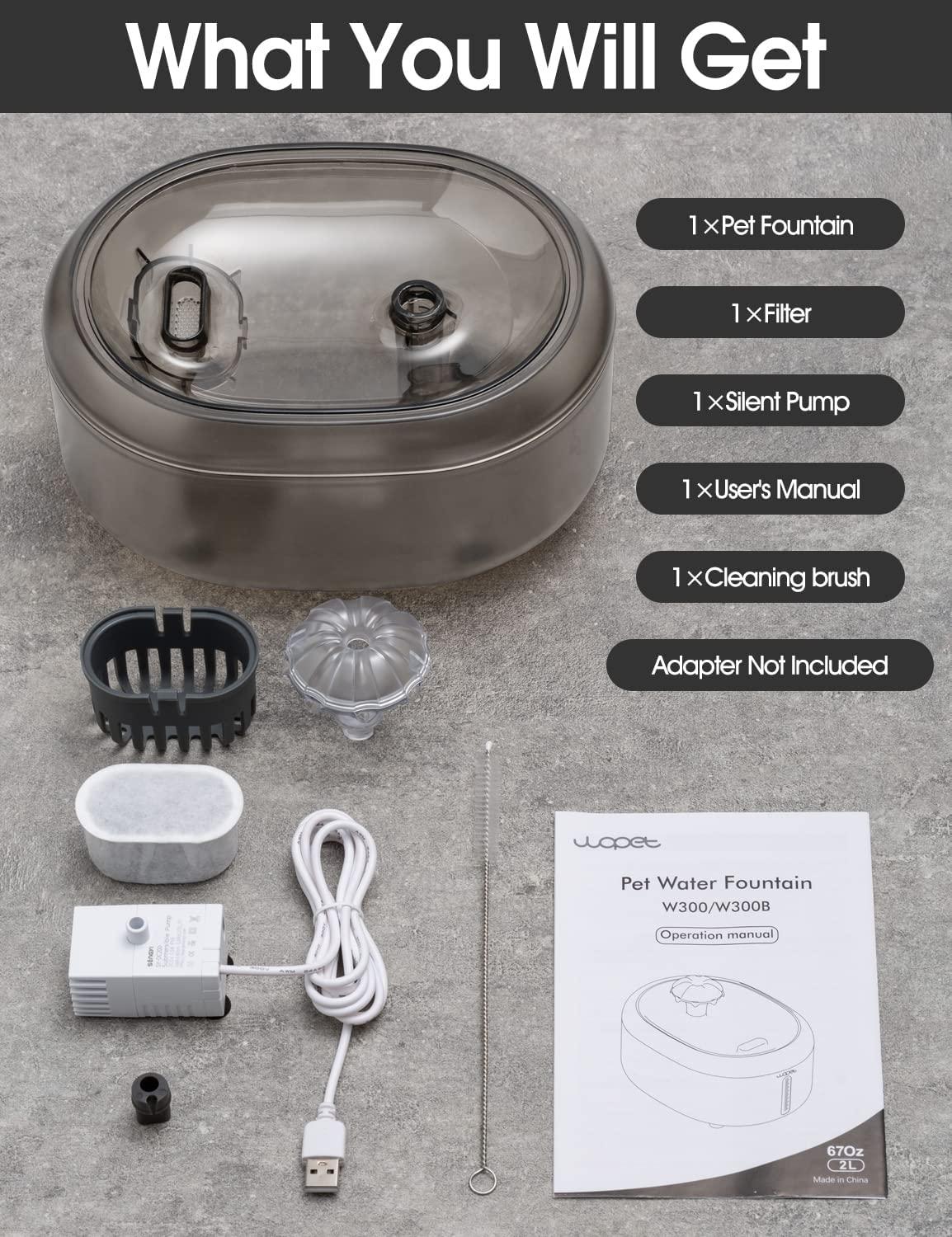 WOPET Cat Water Fountain, 67oz/2L Automatic Cat Water Dispenser Pet Water Fountain, W300 Silent