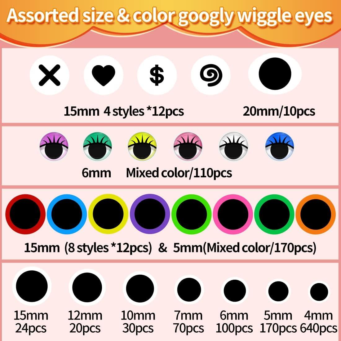 Iooleem 1518pcs Googly Wiggle Eyes Self Adhesive in 24 Styles, Assorted  Colors and Sizes Wiggle Eyes, Googly Eyes, Googly Eyes for Crafts. 24Grids  Multi-colored