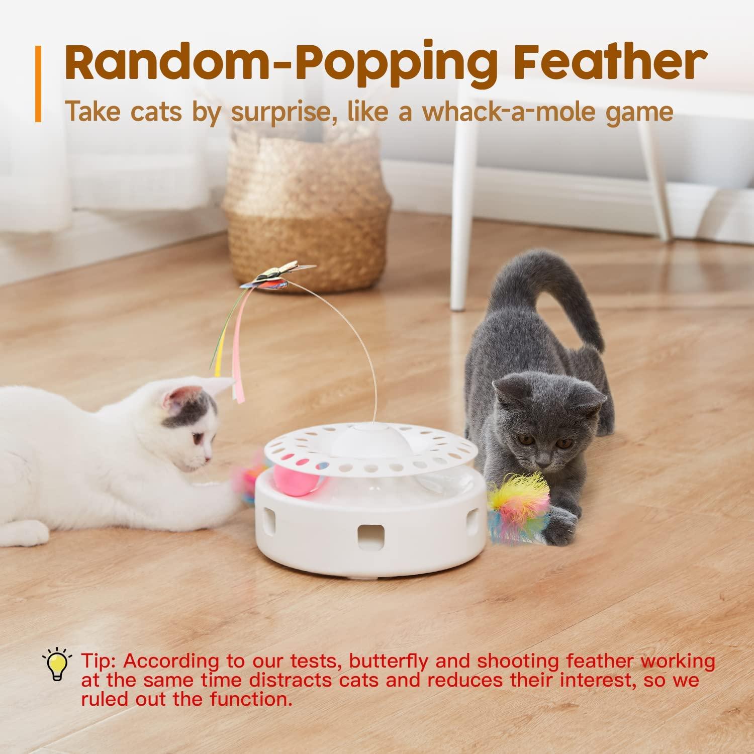 Potaroma Cat Toys 3-in-1 Smart Interactive Electronic Kitten Toy, Fluttering Butterfly, Random Moving Ambush Feather, Catnip Bell Track Balls, Dual Power Supplies, Indoor Exercise Cat Kicker Bright White 3in1 Cat Toy