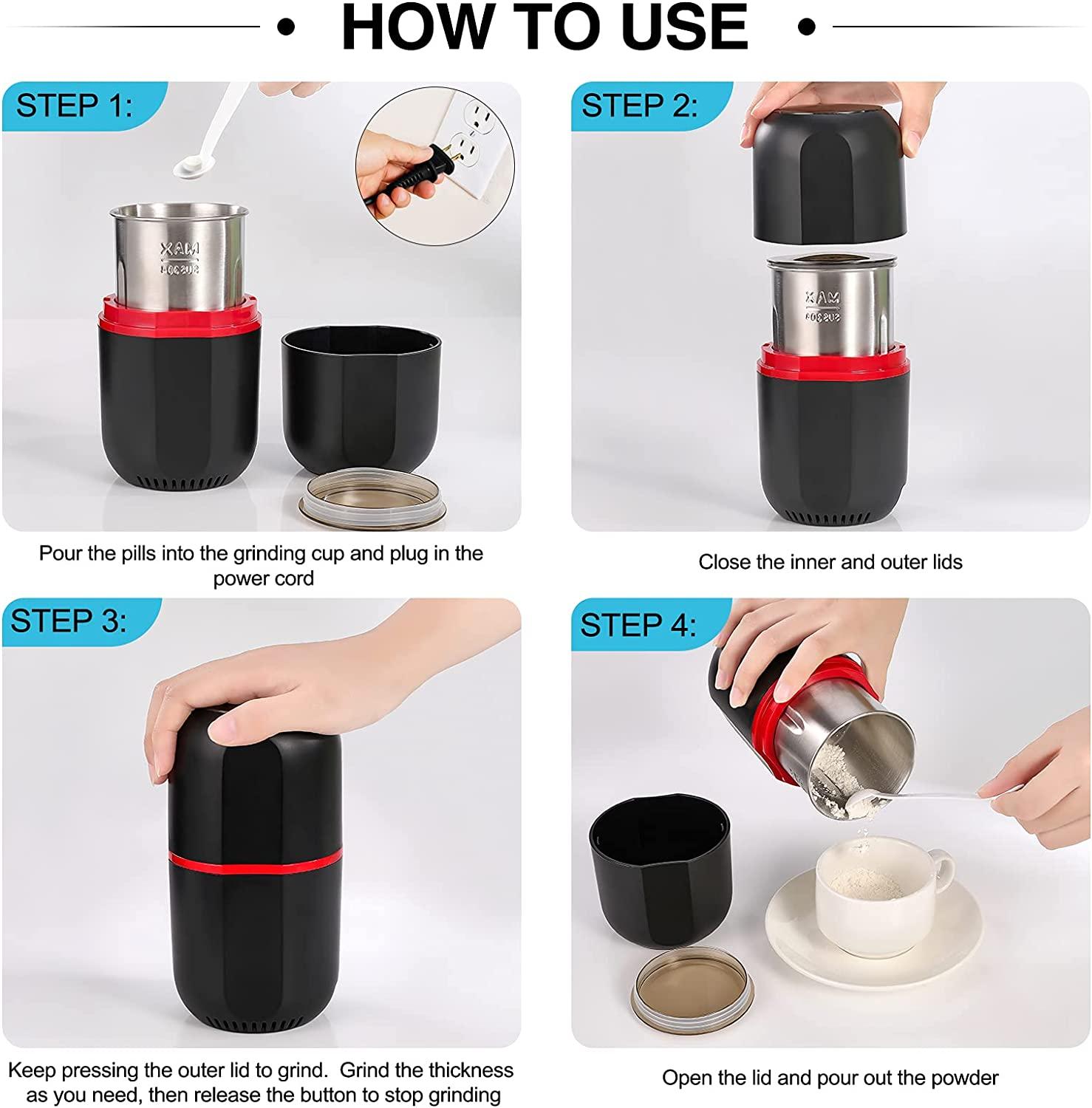Electric Pill Crusher Grinder Grind and Pulverize Small and Large Medication and Vitamin