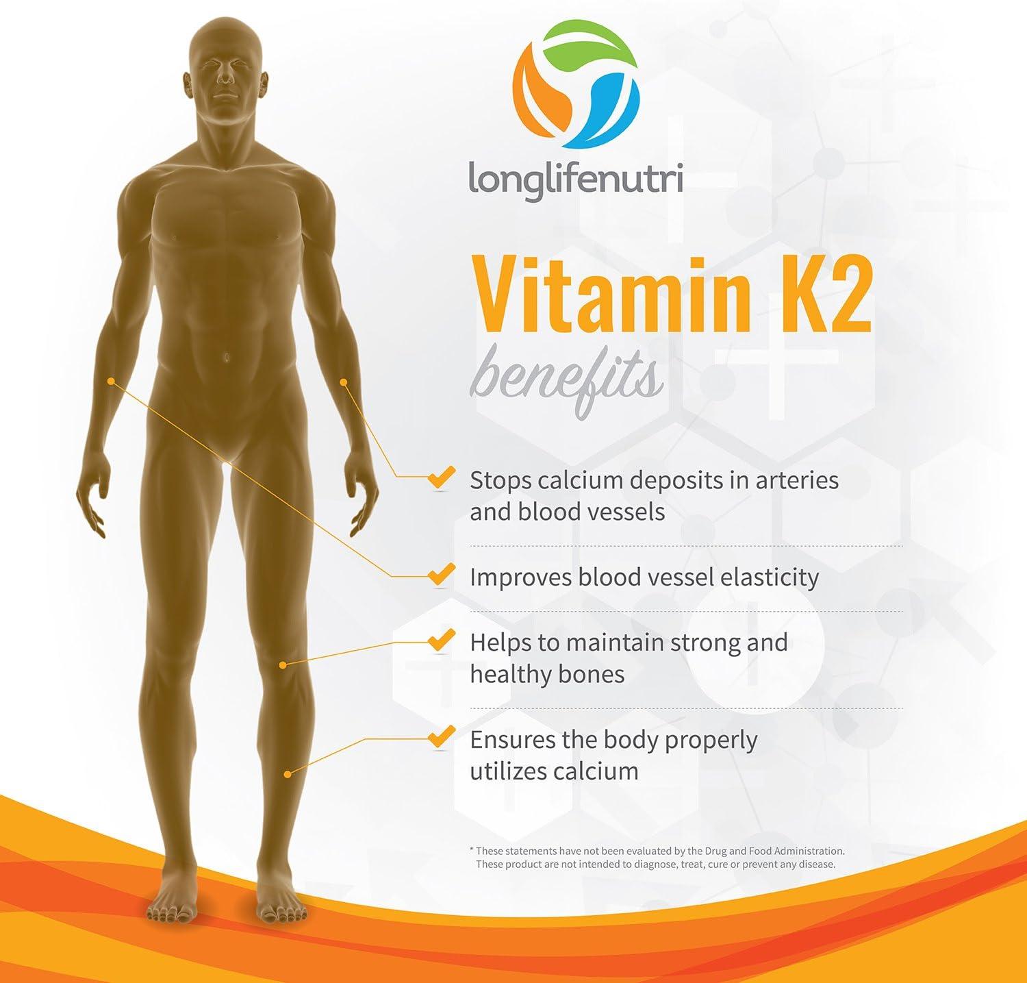 Vitamin K2 MK7 100 Mcg with MenaQ7 120 Vegetarian Capsules From Pure Natto Nattokinase K2