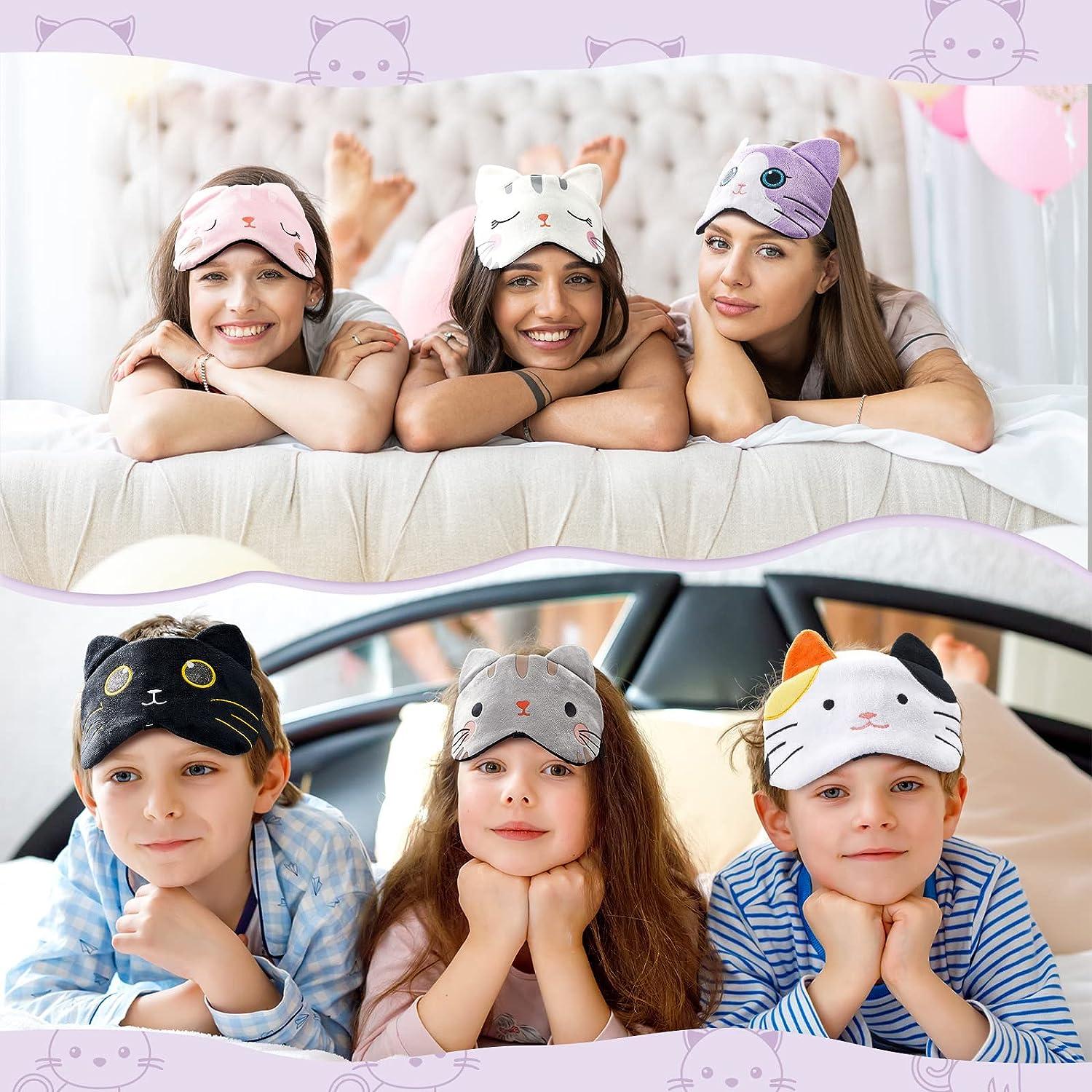 2-Pack Kids Sleep Masks - Cute Cat Pattern Eye Covers For Girls & Women Travel & Home