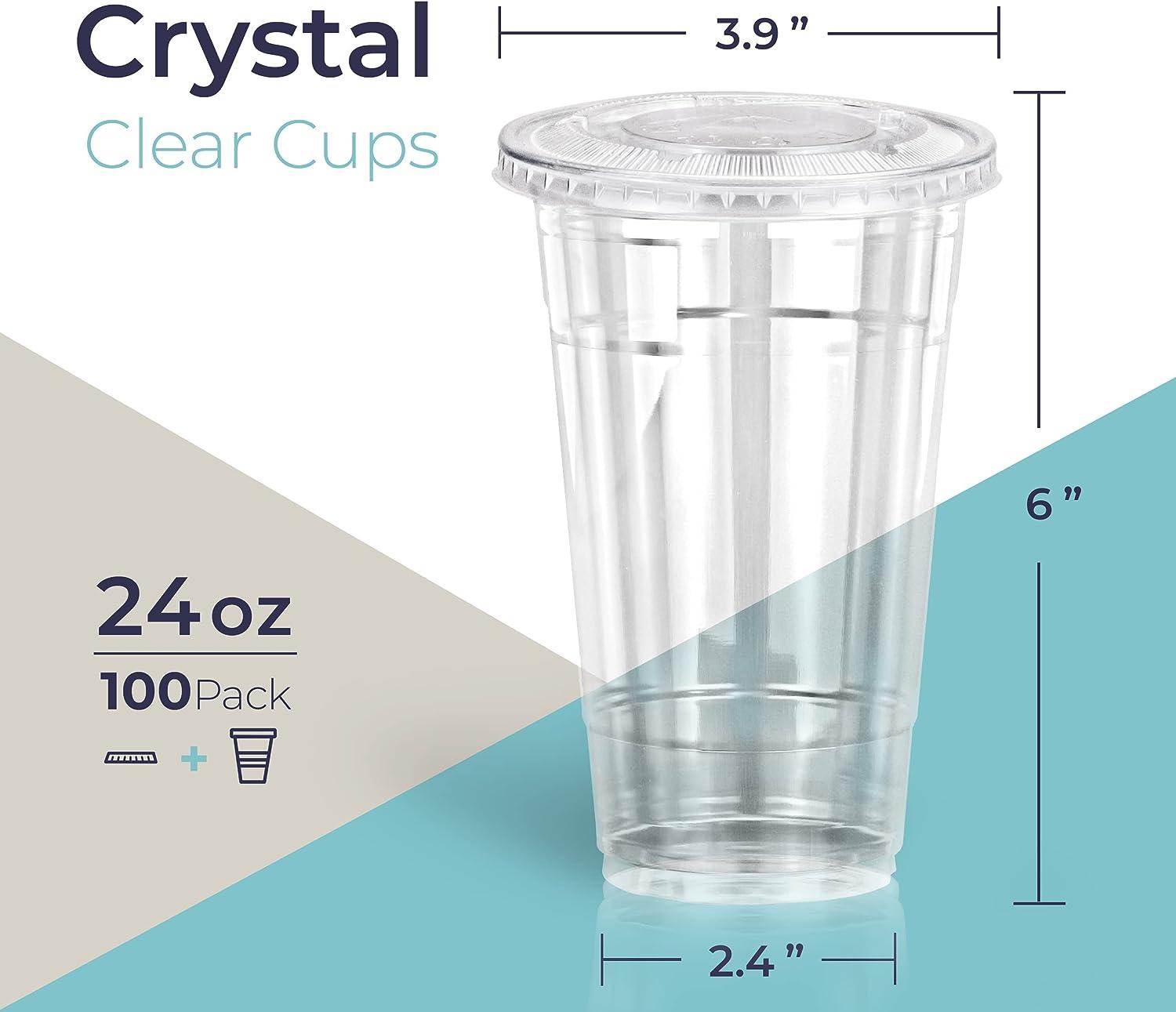 Fit Meal Prep 24 oz Clear Plastic Cups with Flat Slotted Lids - 100 Pack |  Ideal for Iced Drinks, Coffee, Tea, Smoothies, Boba | Disposable, Extra  Large Size | Buy Now