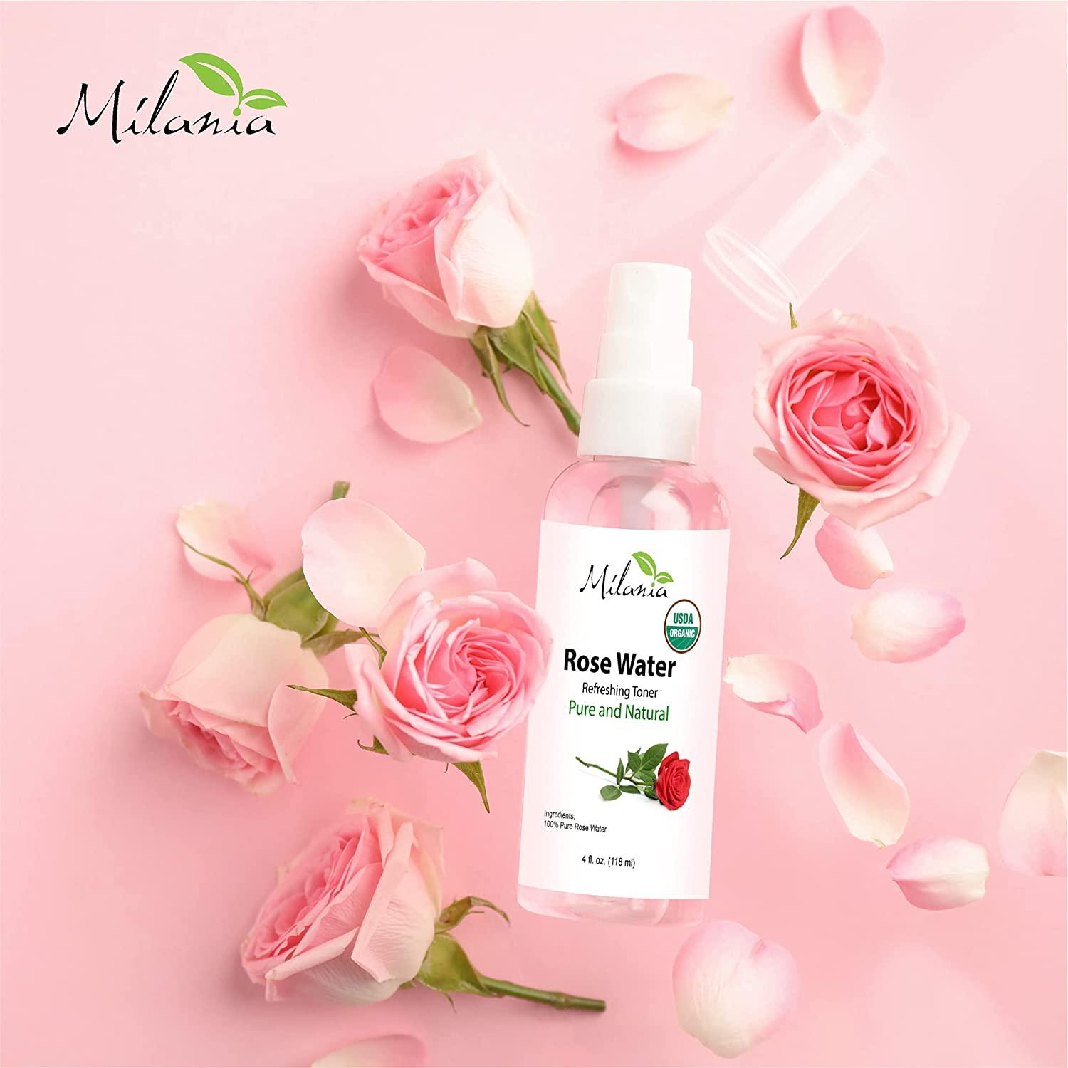 Milania Organic Rose Water Spray for Face and Hair 4 oz Natural