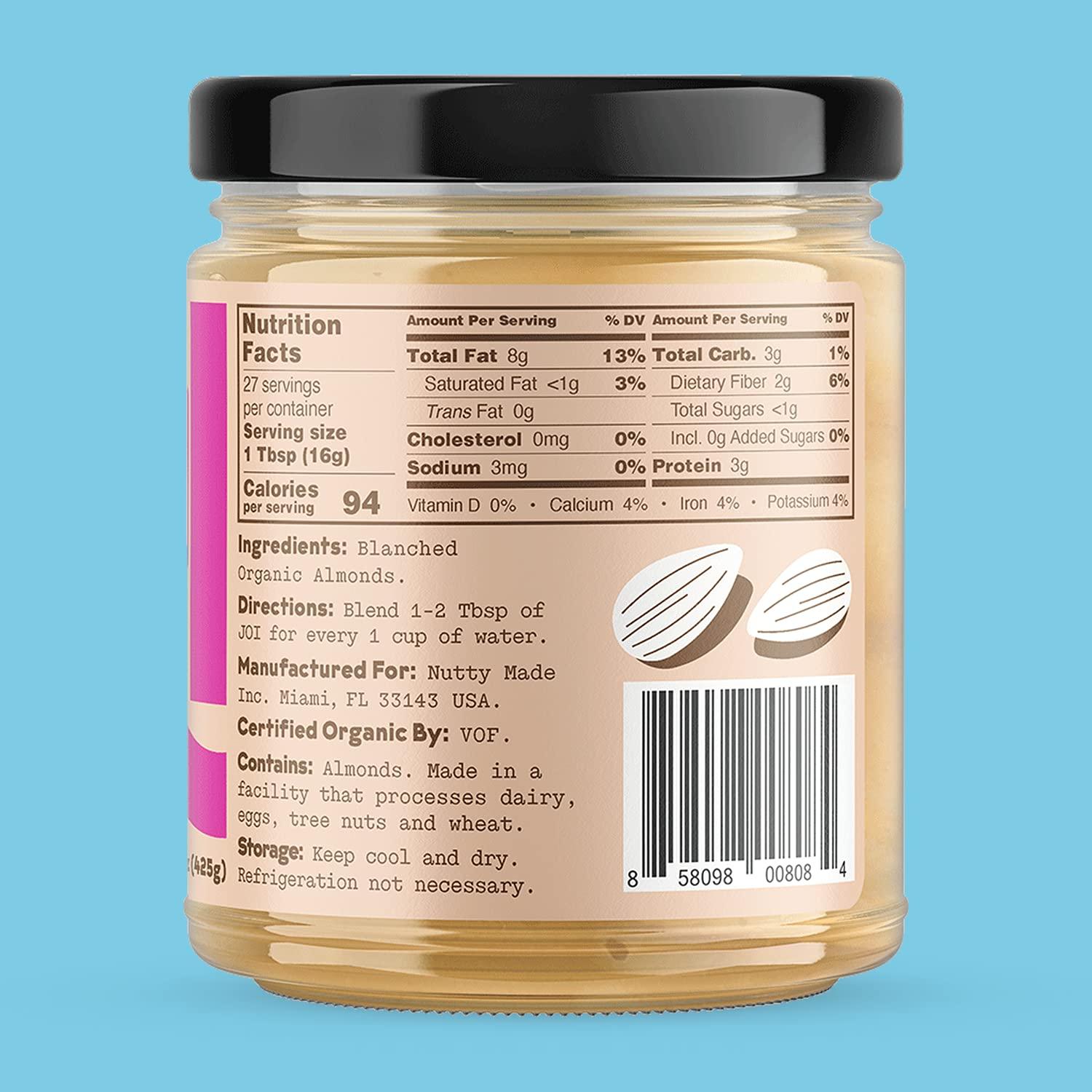 Organic Almond Milk Concentrate by JOI 27 Servings Vegan, Kosher, ShelfStable, Keto