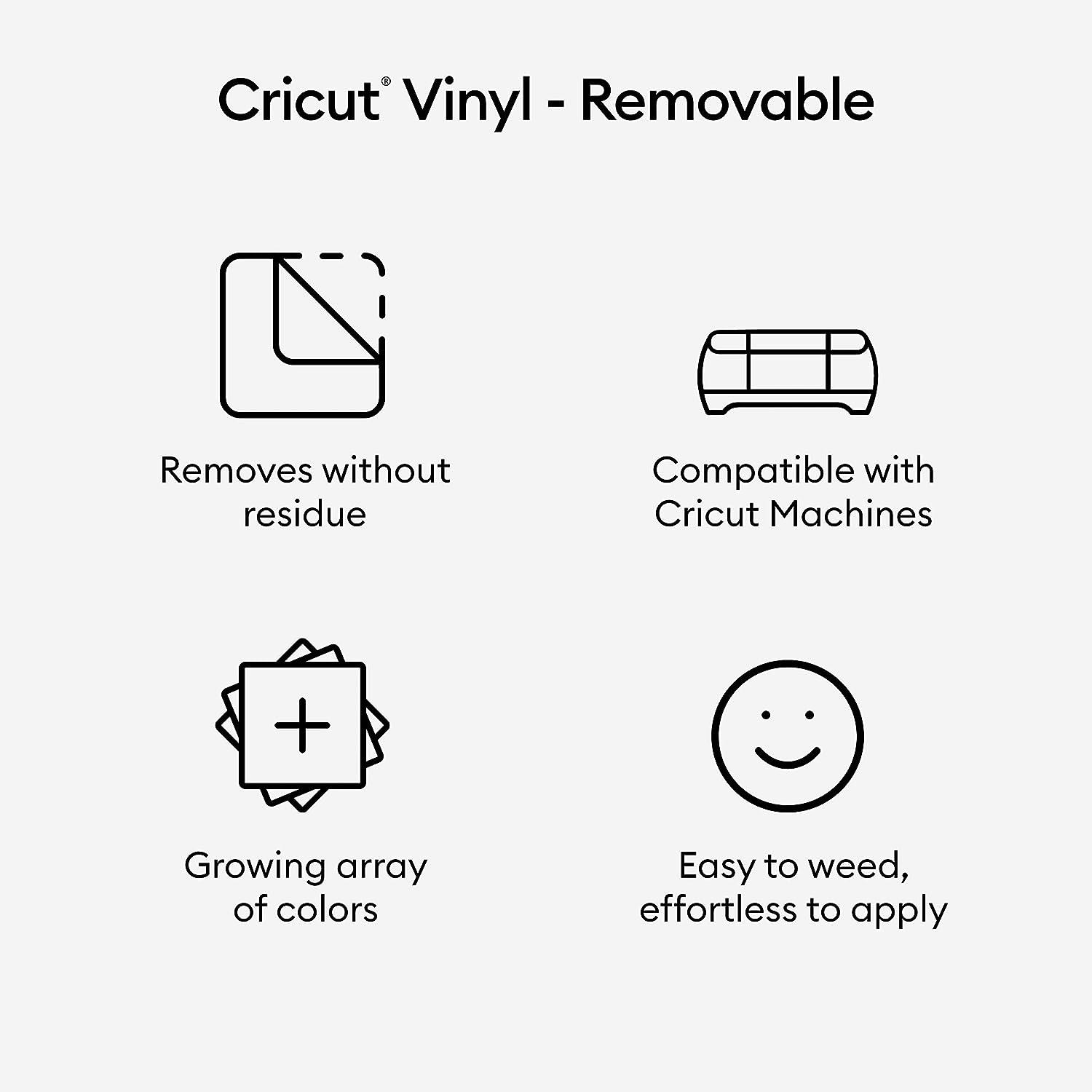 Cricut Premium Removable Vinyl (12 in 15 ft) No-Residue Easy Removal Up to 2 Years Perfect for Indoor-Outdoor DIY Projects & Removable Decals Com