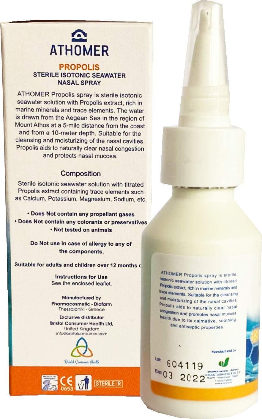 All Natural Seawater Nasal Spray with Propolis for Colds Blocked Nose