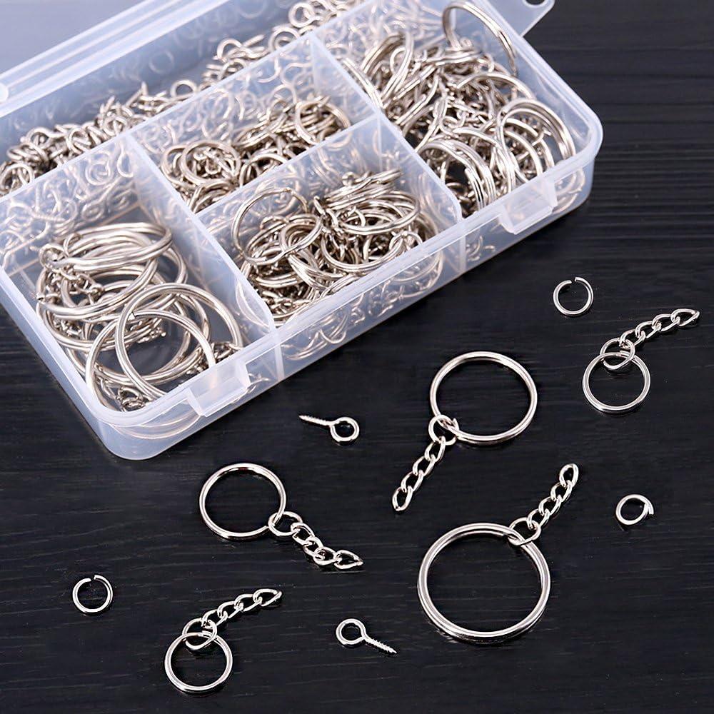 Swpeet 300Pcs Black Flat Key Chain Rings Kit, 100Pcs Keychain Rings with  Chain and 100Pcs Jump Ring with 100Pcs Screw Eye Pins Bulk for Jewelry