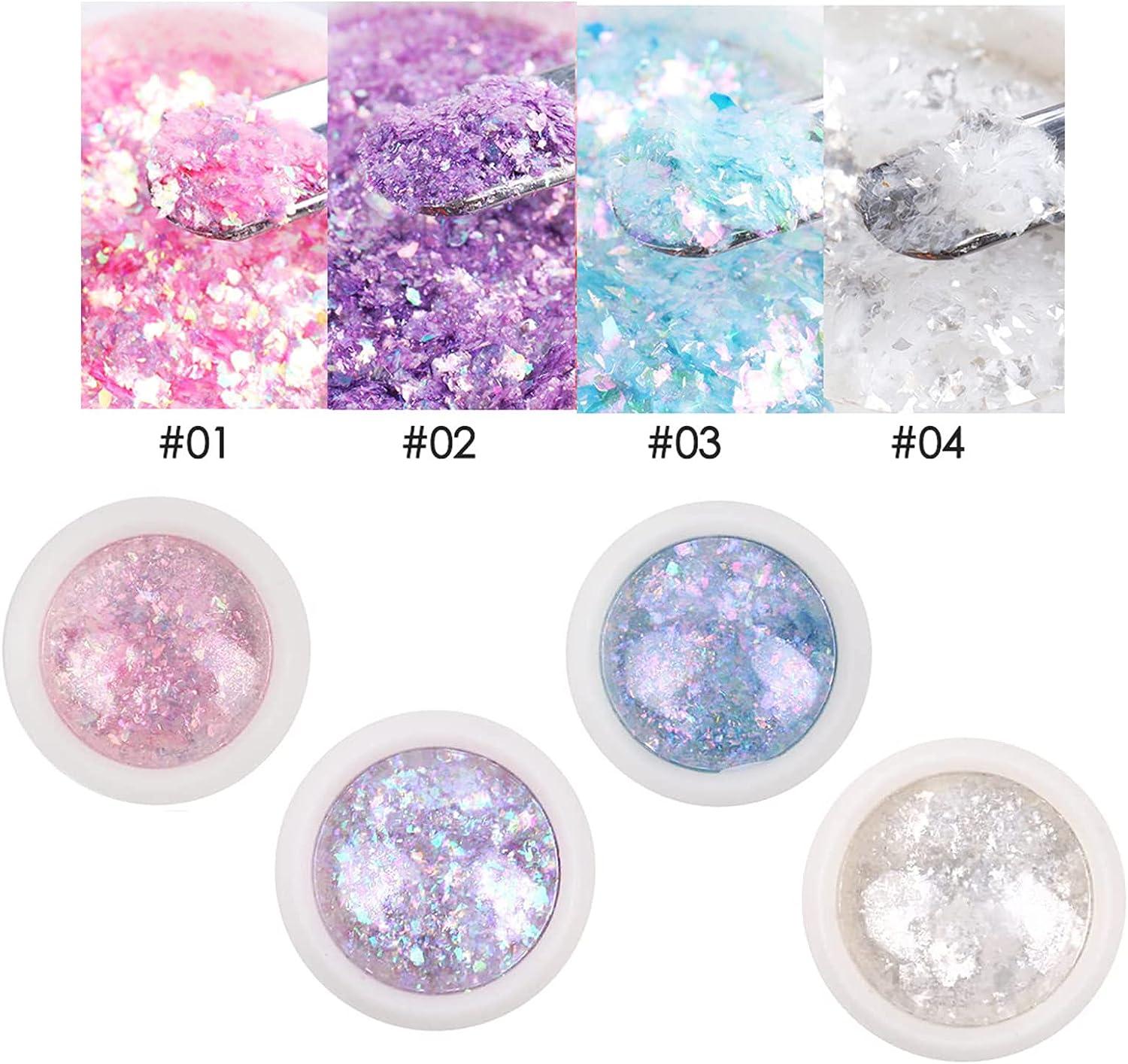 4 Boxes Opal Chrome Nail Art Powder Holographic Glitter Nails Flakes  Irregular Shiny Mermaid Sequins Pink Purple Manicure Paillettes Nail Art