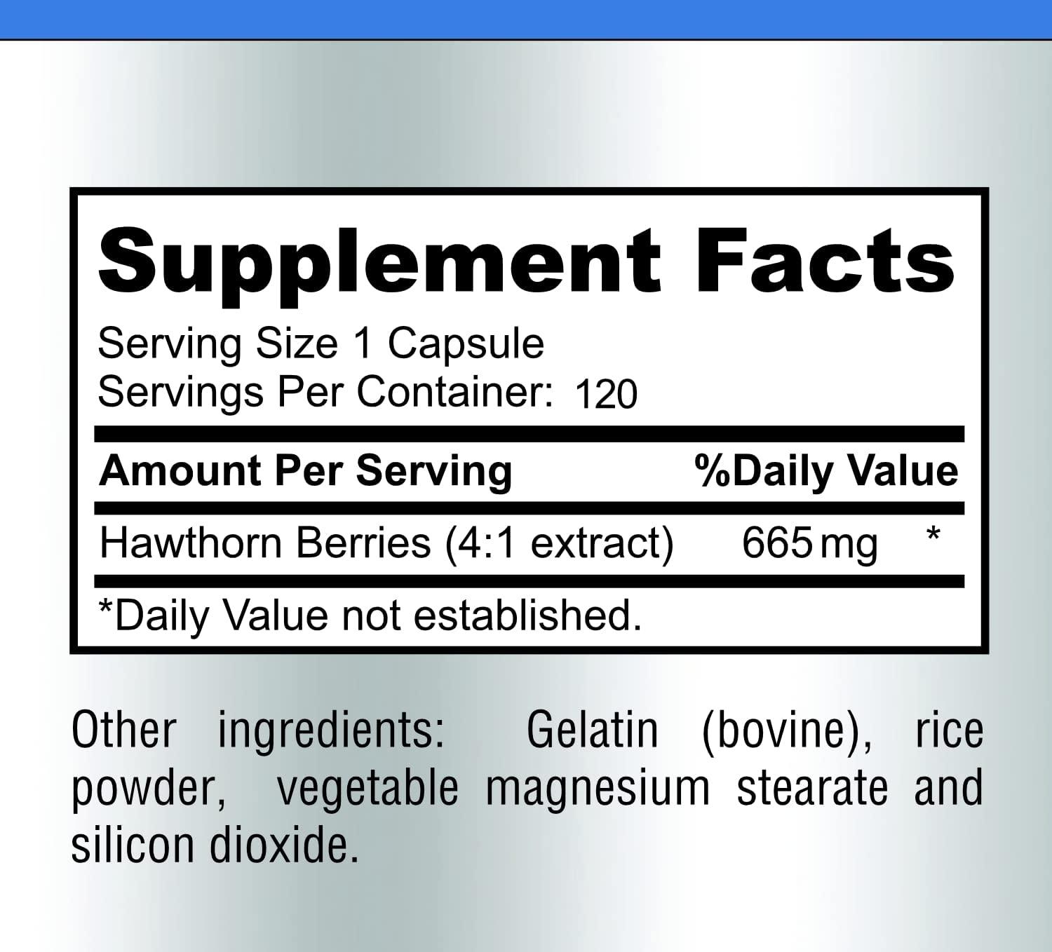 Hawthorn Berry Extract 41 (120 Capsules) Supports Healthy Blood Pressure, Heart Health