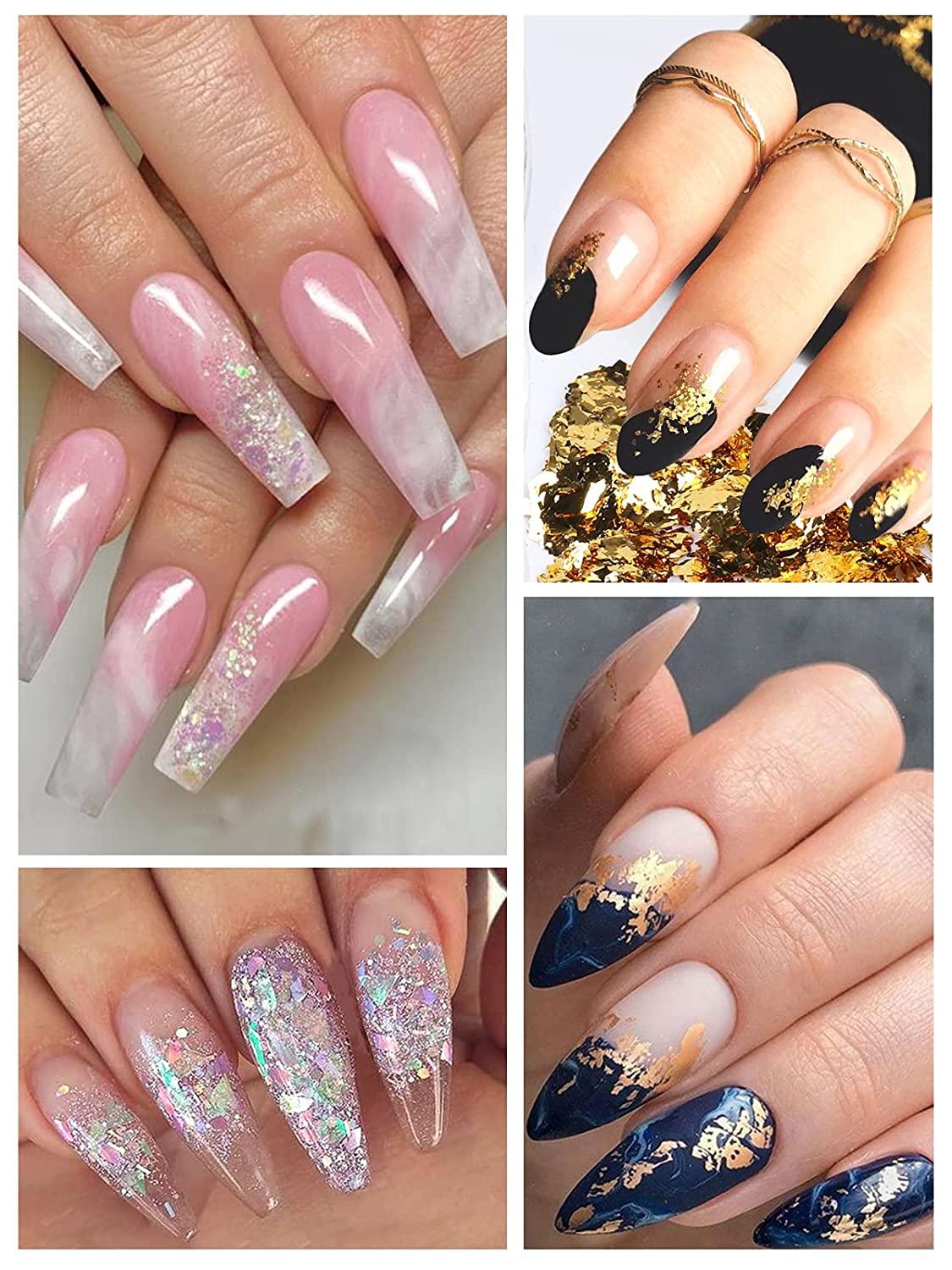 24 Grid Holographic Nail Art Foil Flakes, EBANKU Nail Foil Flakes Glitter Nail Sequins Confetti