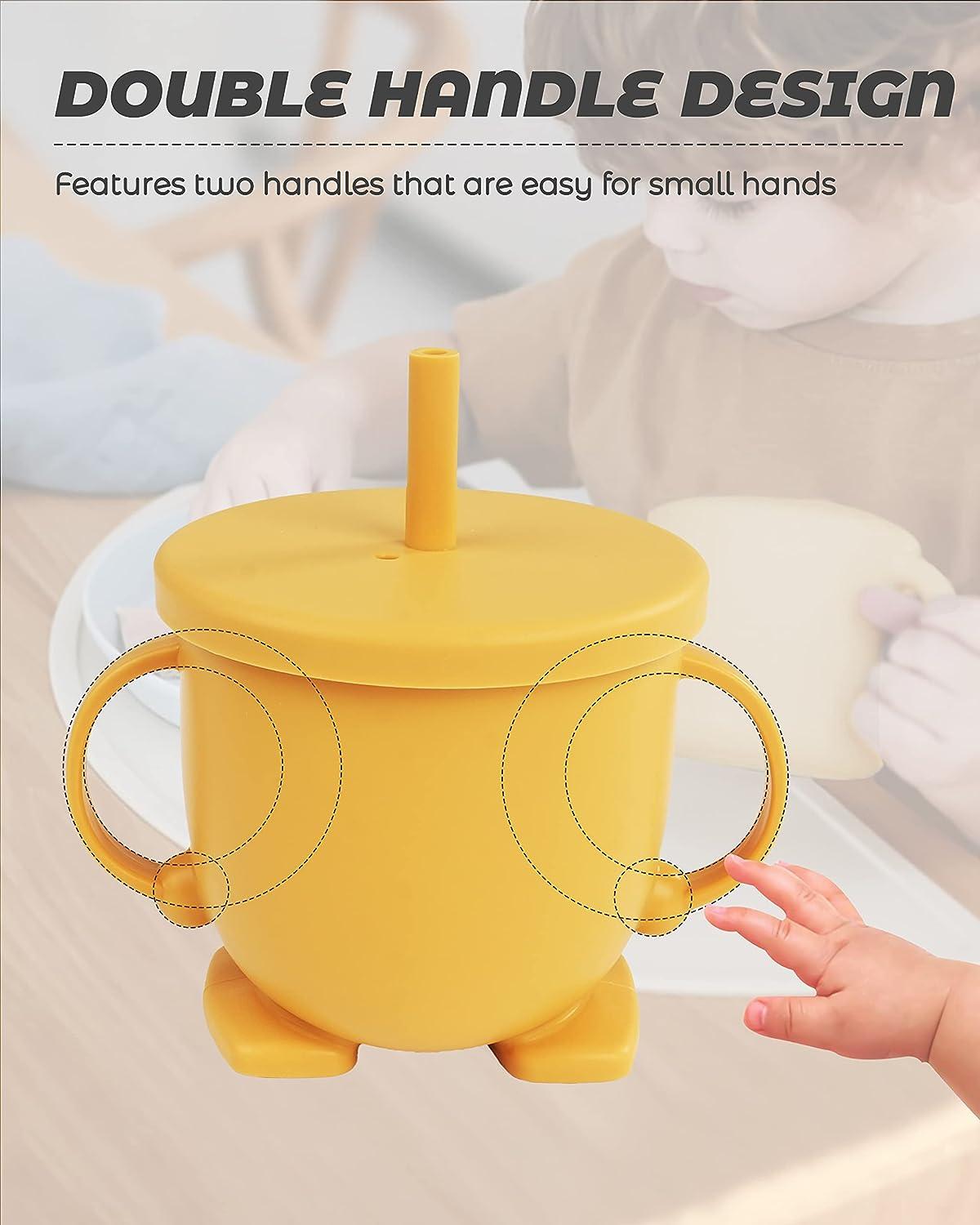 2-in-1 Silicone Baby Cups with Straw & Snack Cup Lid Silicone Sippy Cups for Baby Toddler Training Cup with Handles Spill-Proof Straw Cup BPA Free