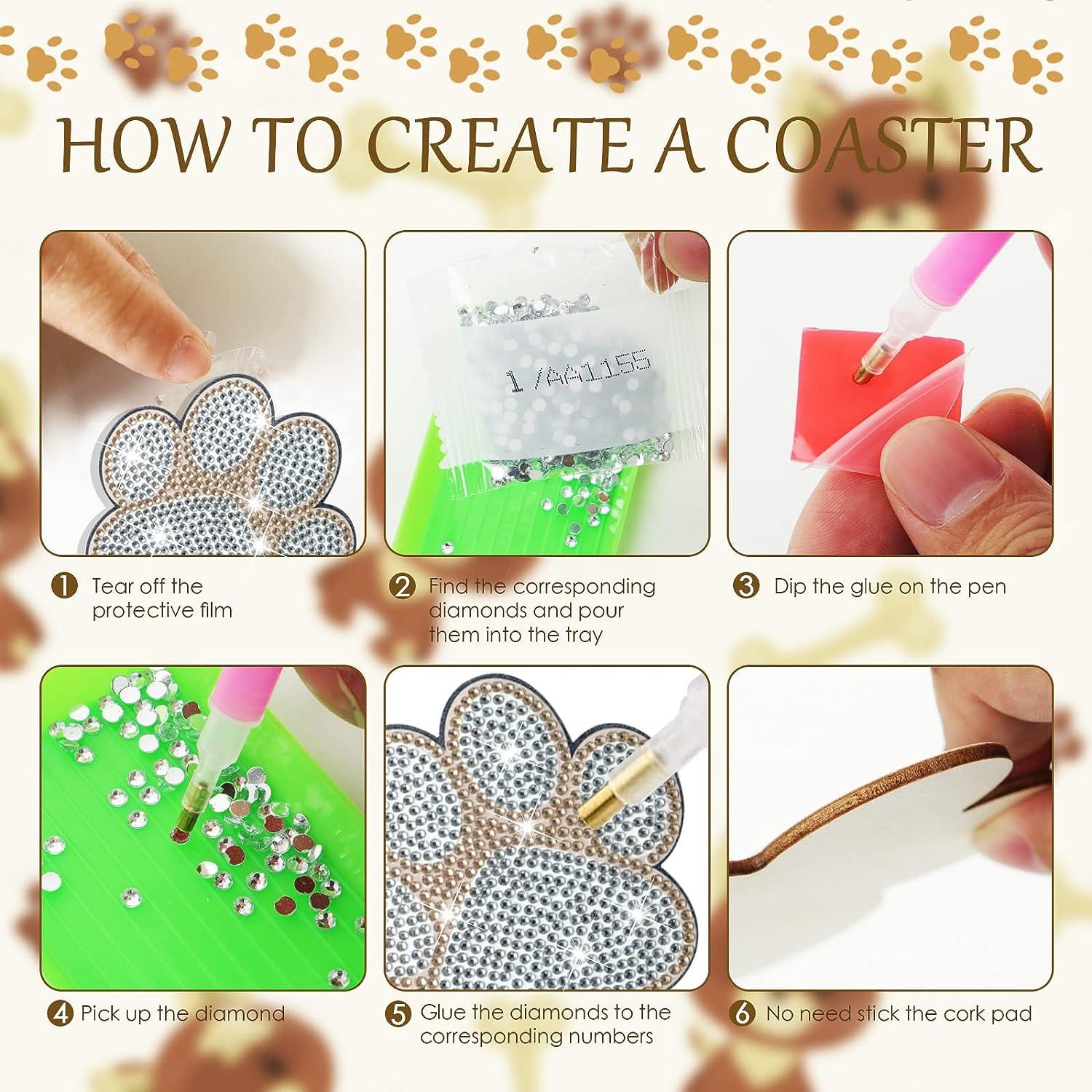 10 Pcs Dog Paw Shaped Diamond Painting Coasters Kits DIY Pet Paw