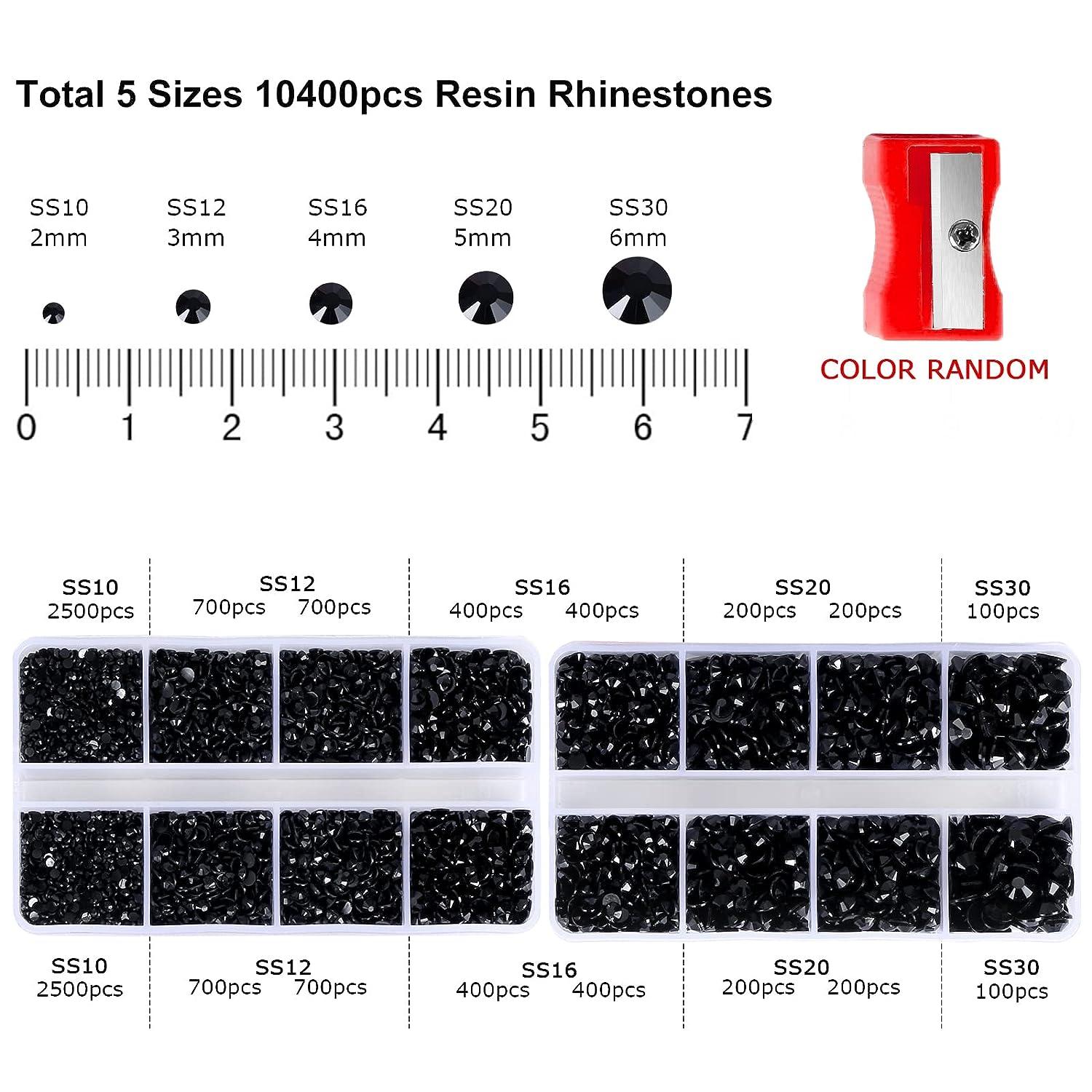 QPRETTY DU 10400PCS Black Rhinestones Jelly Resin Rhinestones for Nails  Flatback Non Hotfix Crystals DIY Rhinestones for Crafts with 15 cm Pencil  Sharpener and Tweezer & Picker Pen (Black)