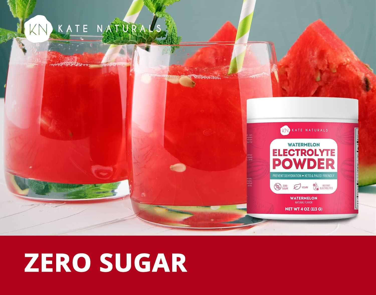 Kate Naturals Watermelon Electrolytes Powder 4oz Instant Vegan Energy