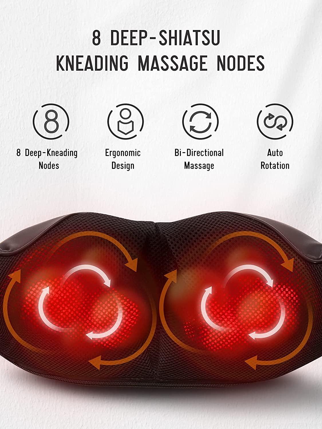  Shiatsu Back Neck and Shoulder Massager with Adjustable Heat  and Speed, 8 Nodes Electric Deep Tissue Kneading Massage for Back Pain  Relief, Ideas Christmas Gifts for Women Men, Use at Home