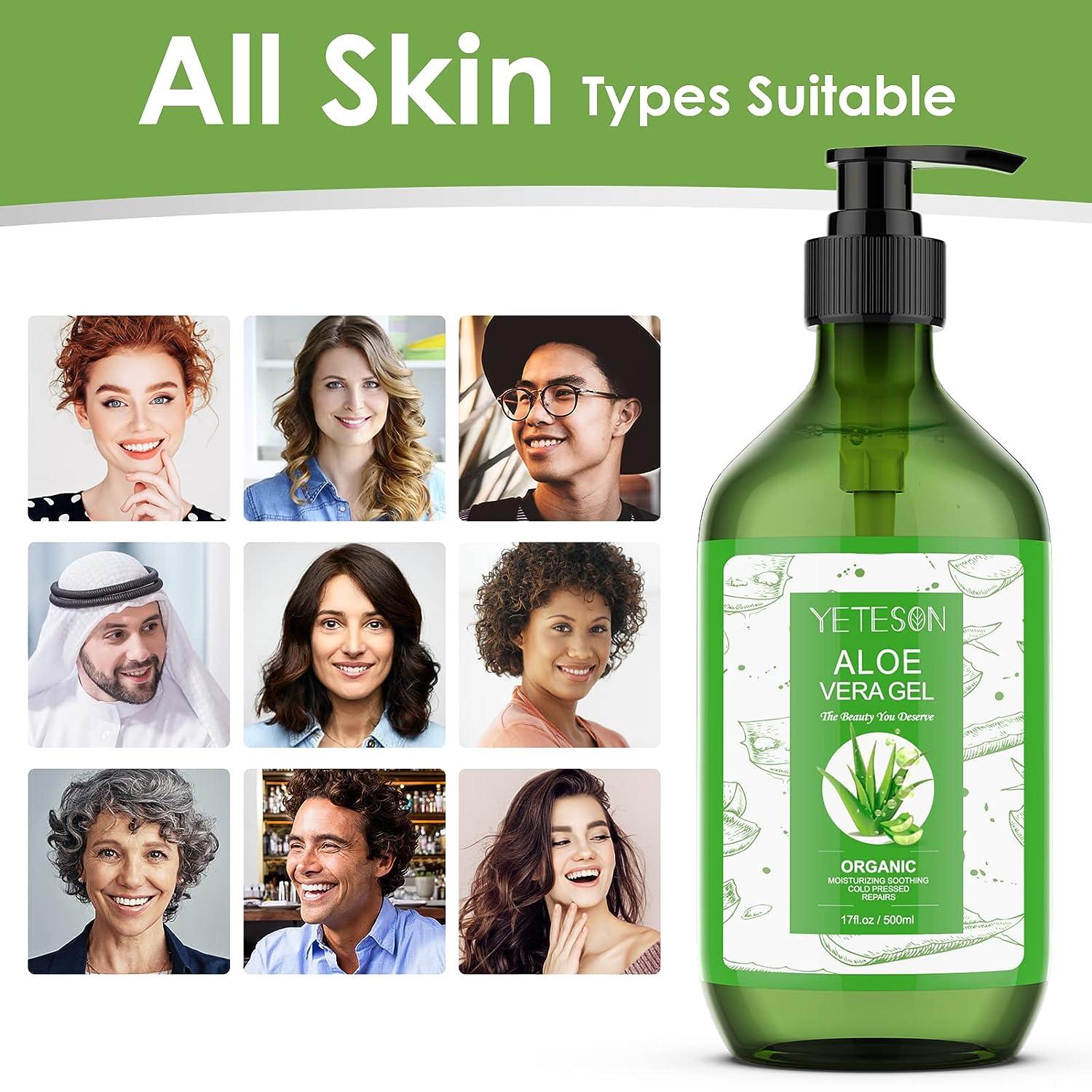 YETESON Aloe Vera Gel After Sun - Natural Organic Skin Care for Hydrating &  Soothing Face, Body,
