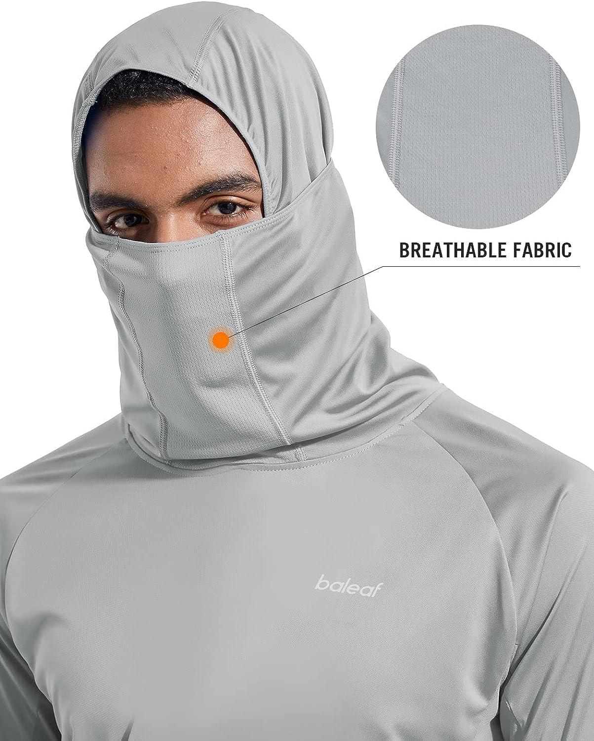 BALEAF Men's Long Sleeve Hoodie Shirts UPF 50+ UV Sun Protection Fishing  Running SPF Shirt with Mask Lightweight 01-gray Large