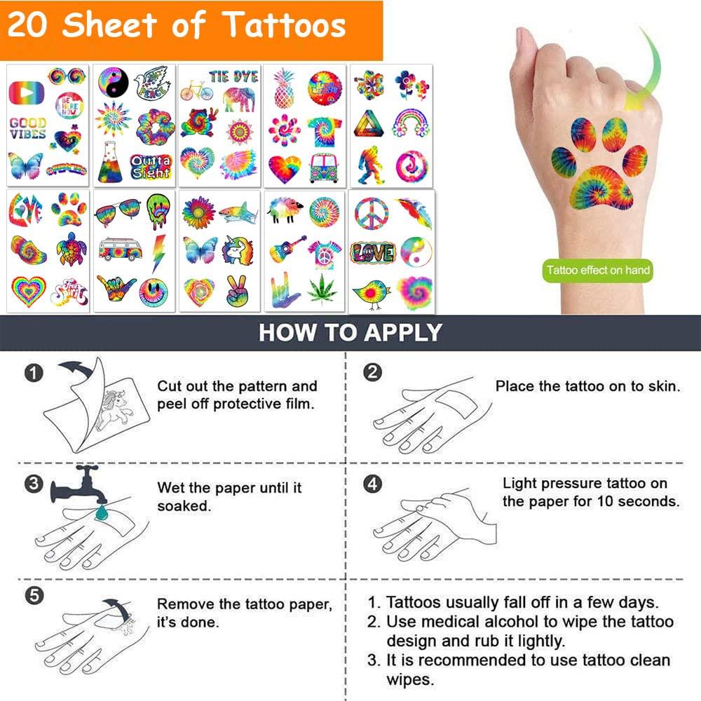 Tie Dye Temporary Tattoos Stickers 120pcs Birthday Party Decorations
