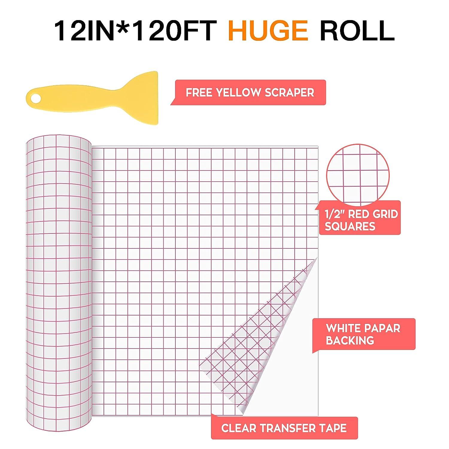 12 x 50Ft Vinyl Transfer Paper Tape Roll Cricut Adhesive Clear w/Alignment  Grid