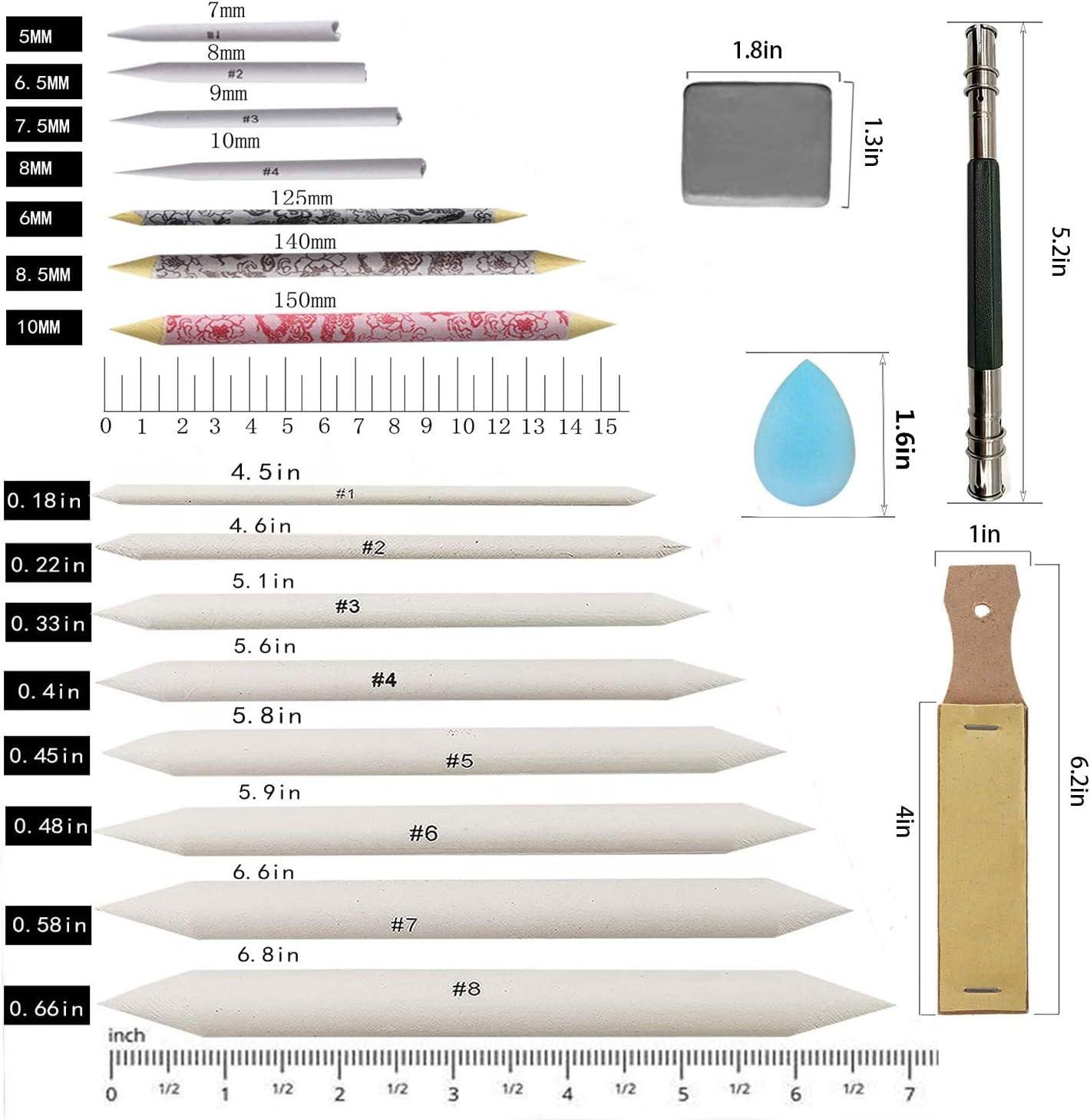 Blending Stumps 24 Pieces And Tortillions Set With 2 Pcs Sandpaper 1 Pencil Extension Tool 1 Eraser For Art Blenders Student Sketch Drawing Kit Pencil Sharpener