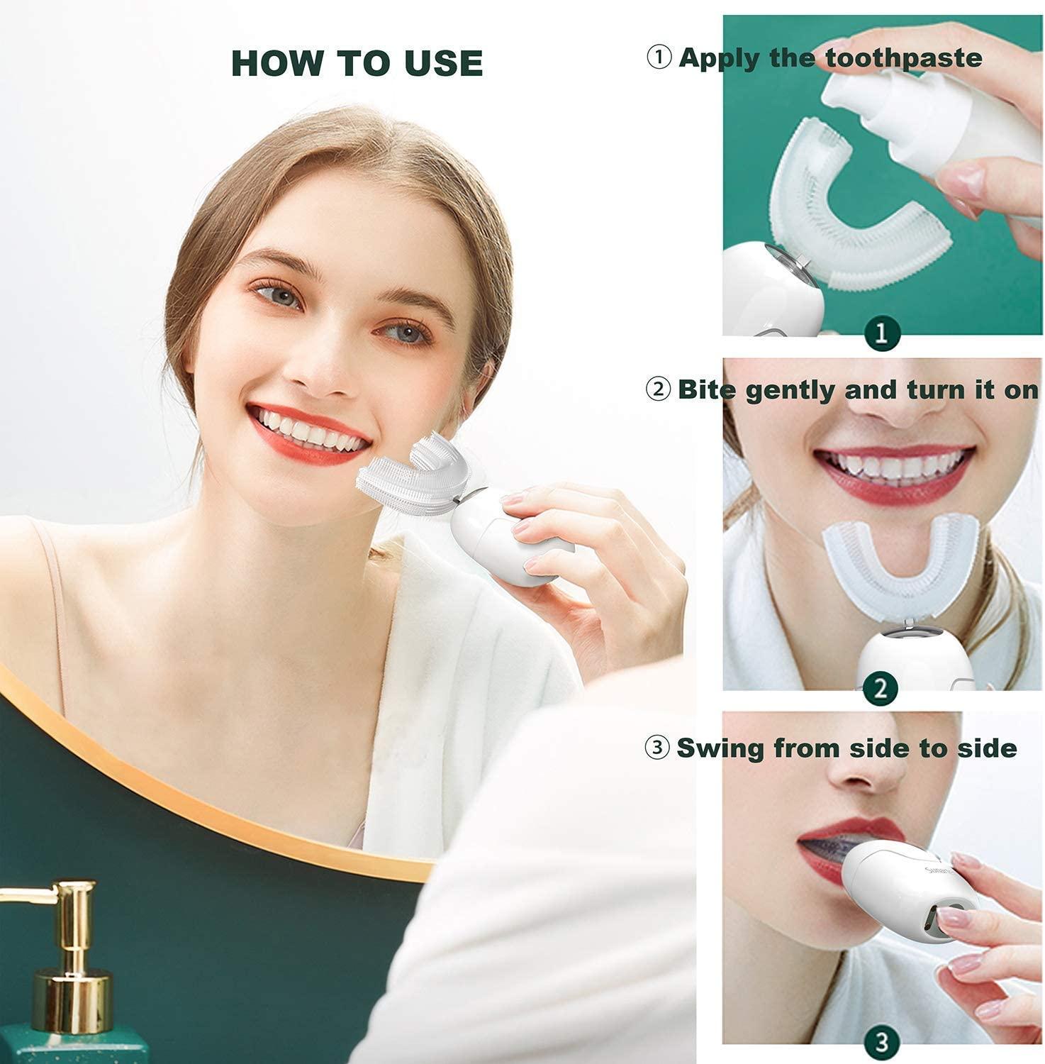 Sunartec Ultrasonic UShaped Electric Toothbrush for Adults 2in1