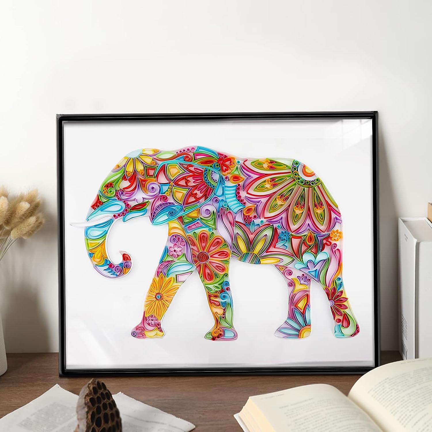Uniquilling Quilling Paper Quilling Kit for Adults Beginner 16*20-inch  Bohemian Elephant Exquisite DIY Paper Filigree Painting Kits Quilling Tools  Home Room Wall Art Decor Best Gifts(Basic)