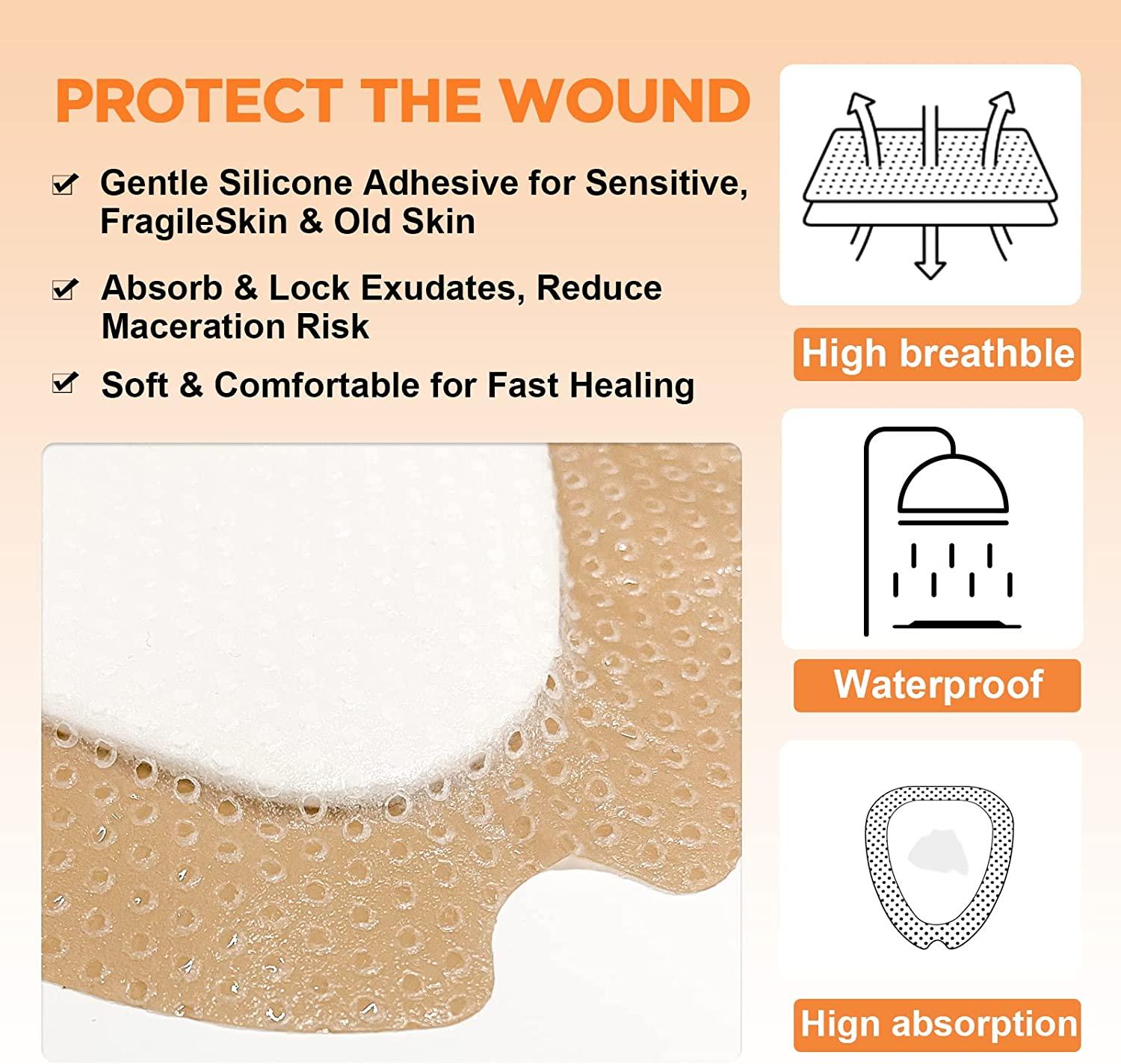 Carbou Sacrum Silicone Foam Dressing with Adhesive Border, 6''x7