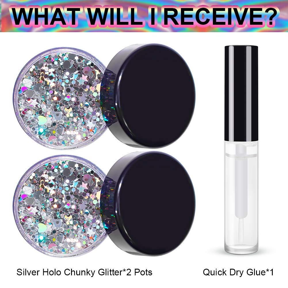 Silver Holographic Chunky Cosmetic Glitter Body Hair Face Eye Nail for