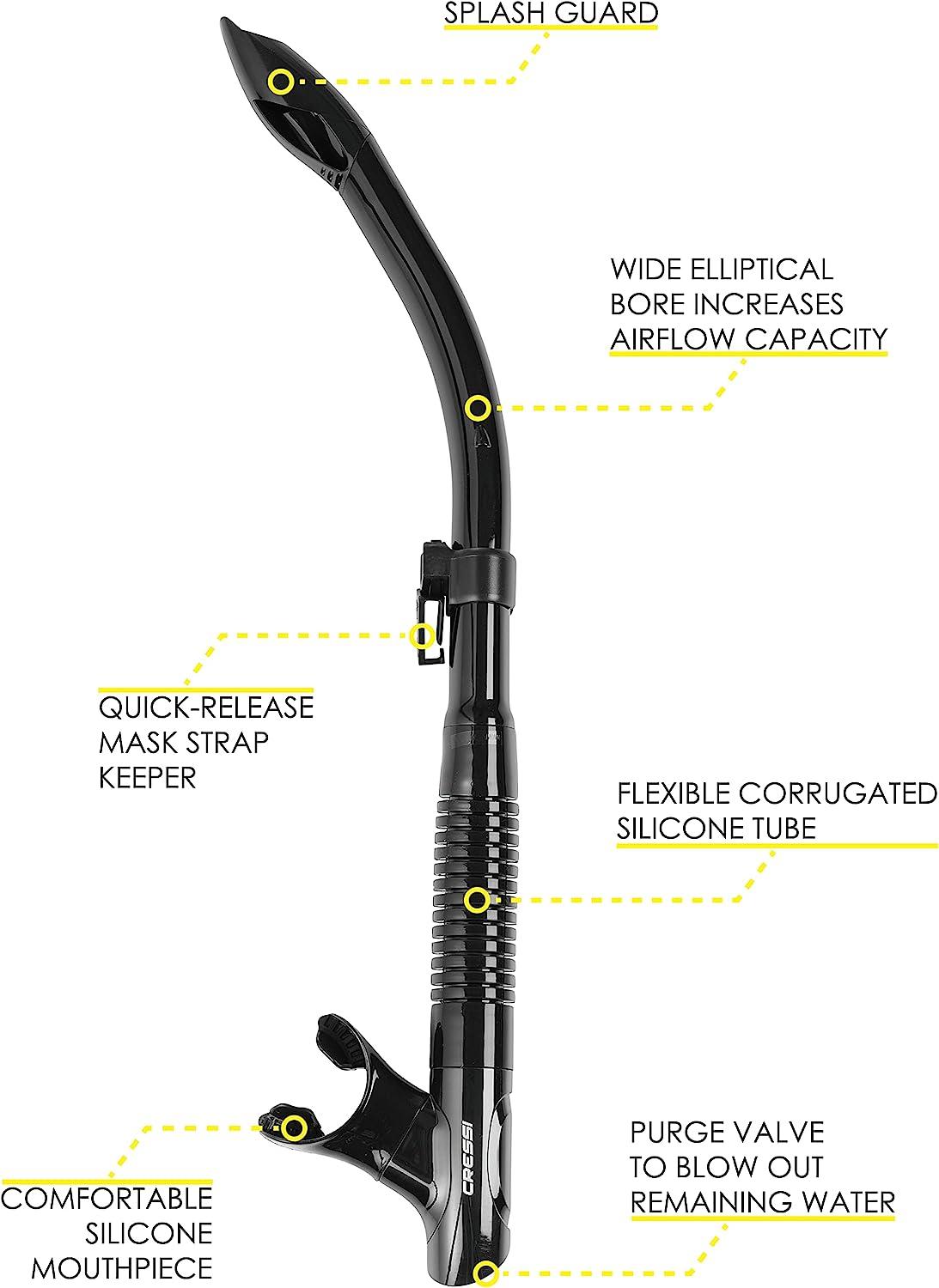 Cressi Adult SemiDry Snorkel for Scuba Diving, Snorkeling, and Freediving QuickRelease