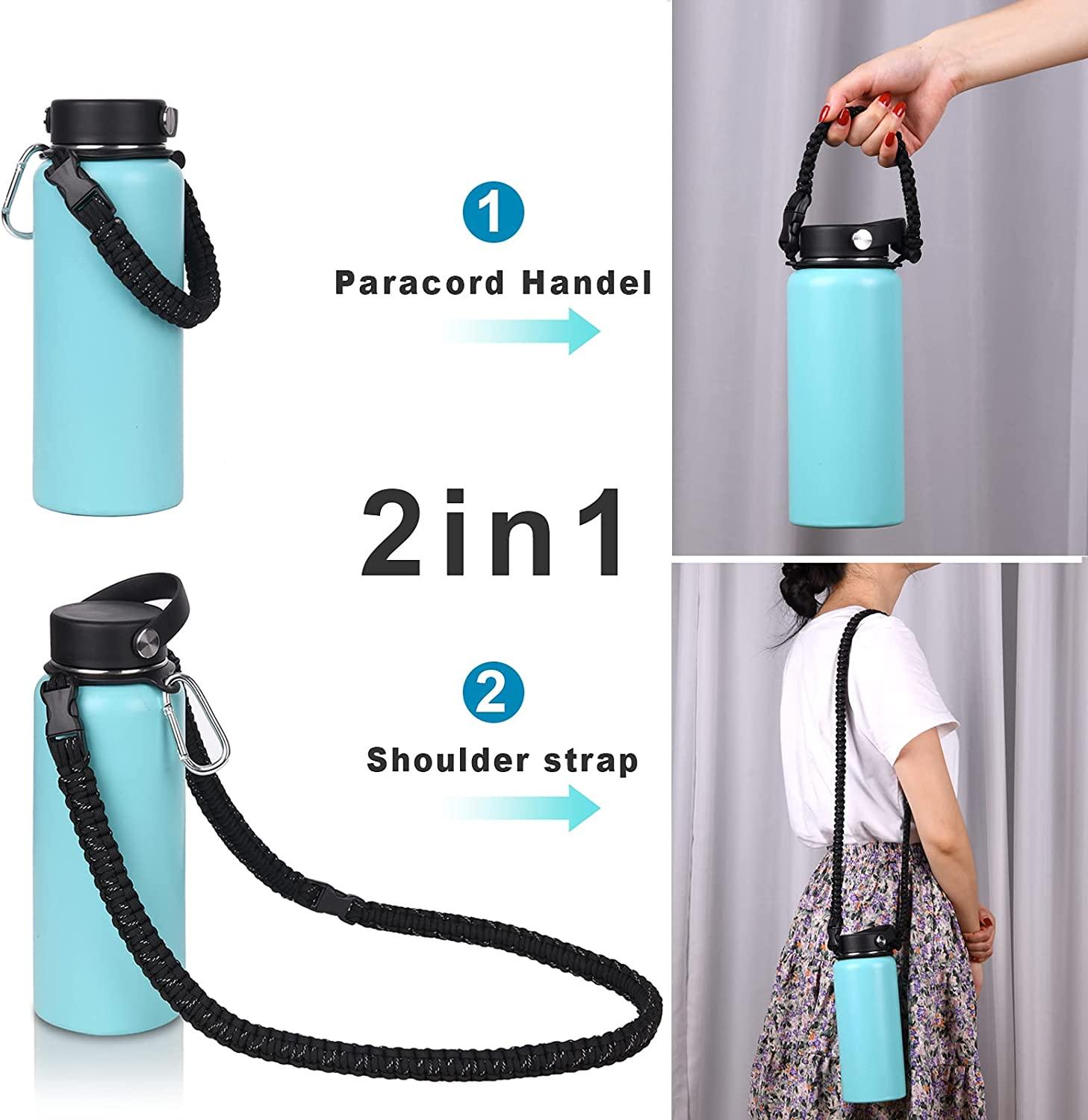 Wongeto Paracord Handle Shoulder StrapCompatible with Hydro Flask Wide  Mouth Water Bottles 12oz - 64 oz((Not Compatible for The New Hydro Flask  2.0) Bottle Strap for Walking Hiking Camping Black 1