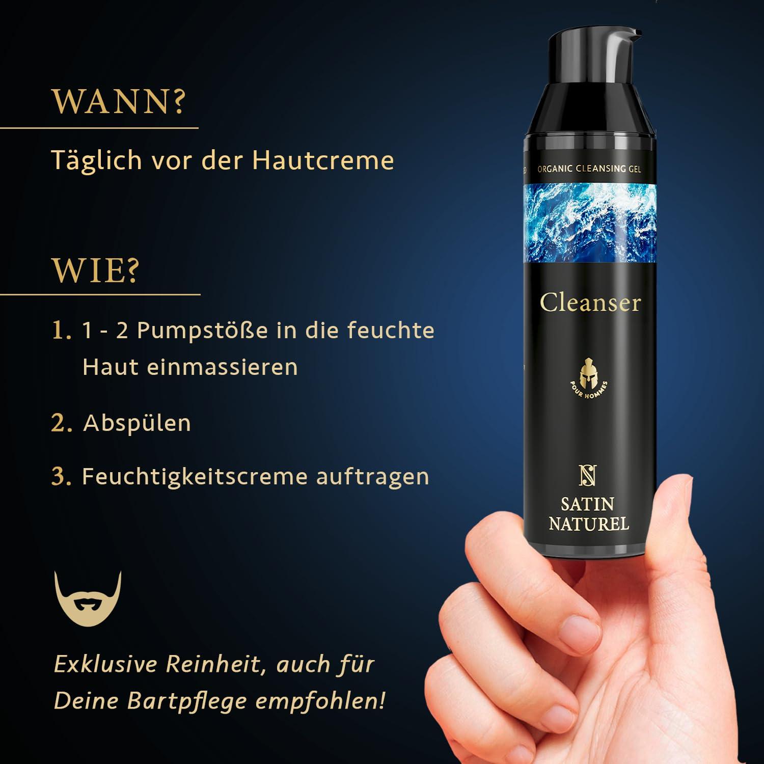 Organic Facial Cleanser for Men - Aloe Vera Intense Cleaning for Pimples &  Blackheads | Vegan Skincare - Satin Naturel 75ml