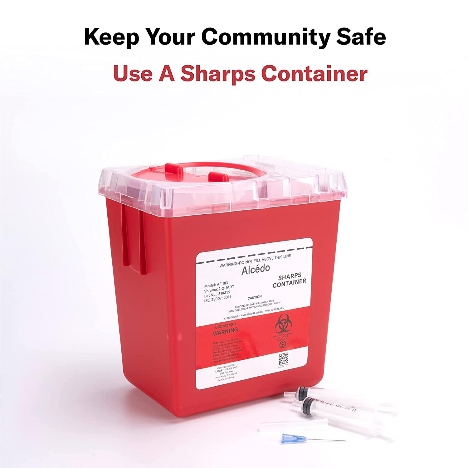 Alcedo Sharps Container for Home and Professional Use 2 Quart (3Pack), Biohazard Needle and