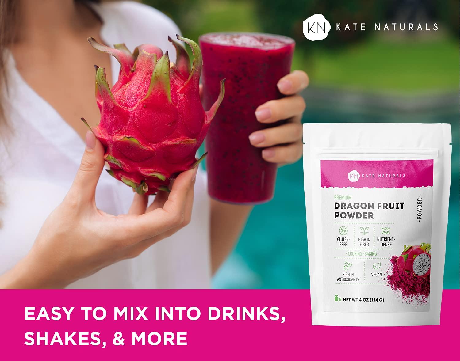 Dragon Fruit Powder for Baking & Drink (4oz) Kate Naturals. Vegan, Gluten Free Dried Dragon