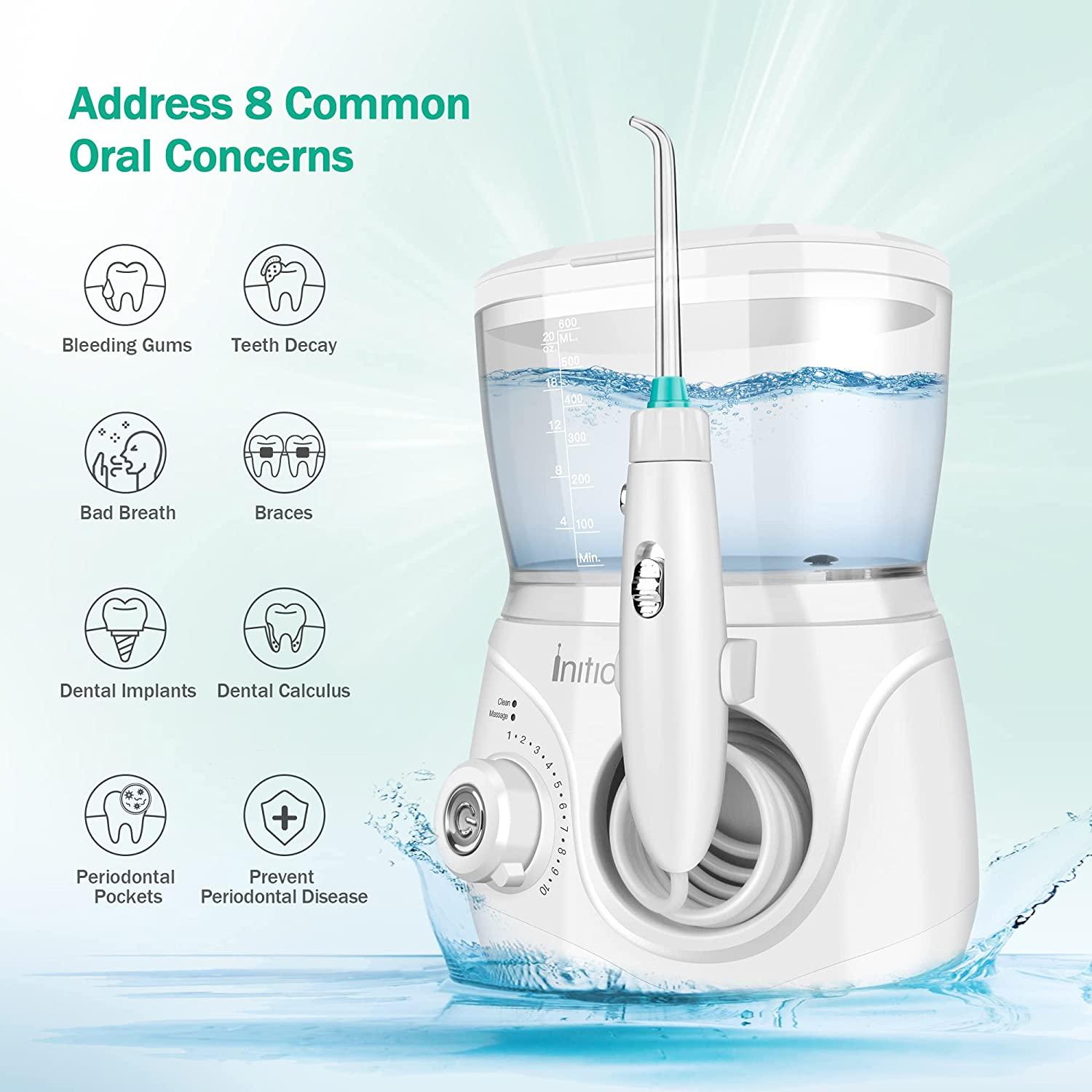 Water Dental Oral Irrigator for Teeth/Braces,10 Pressure Levels Water Teeth  Cleaner 8 Water Jet Tips for Family, 600ML Electric Dental Flosser Pick