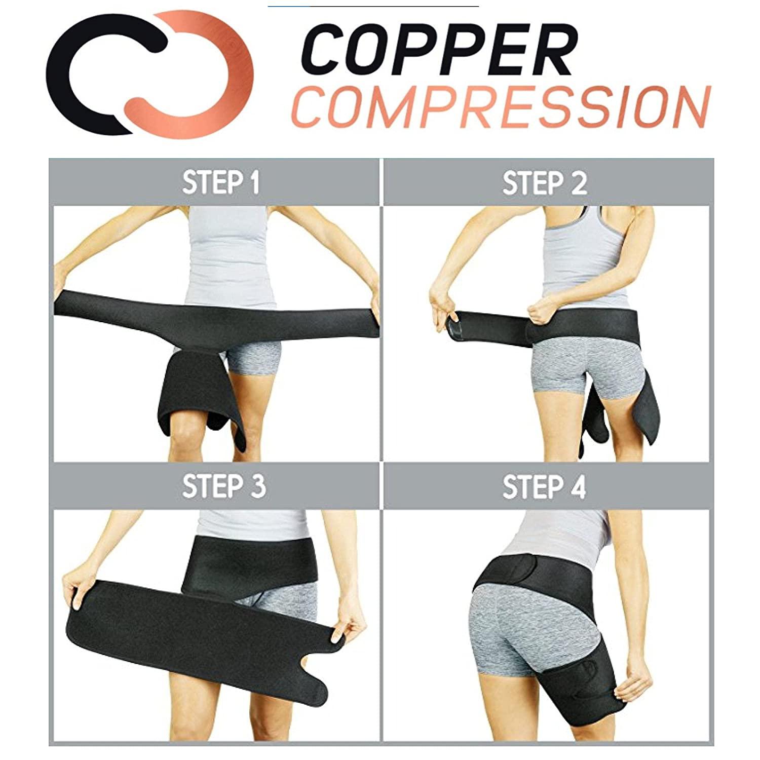 Copper Compression Groin Thigh Sleeve Hip Support Wrap. Adjustable Neoprene  Brace Hamstring, Quad, Pulled Muscle, Lower Back, Sciatica Nerve, Hip  Flexor, Strain, Arthritis. Fit for Men and Women. One Size