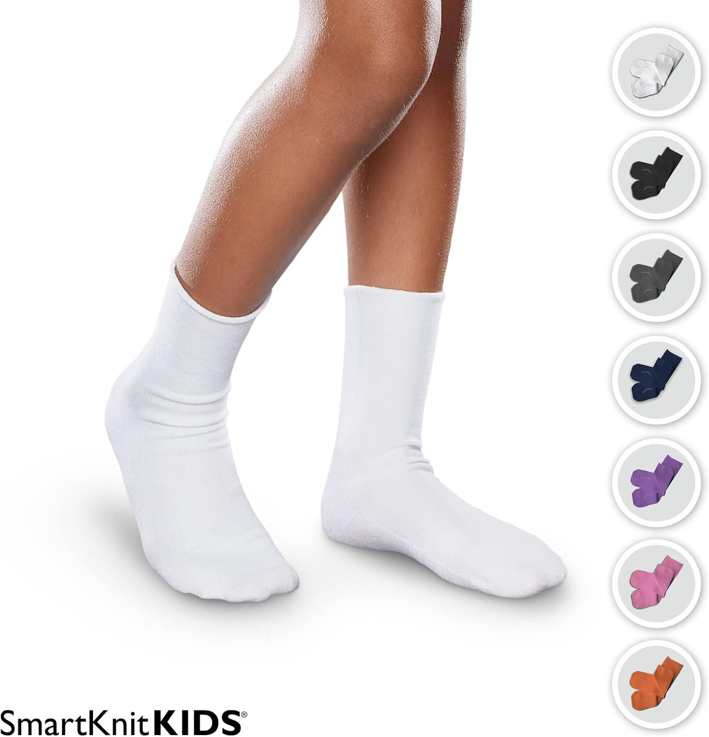SmartKnitKIDS Seamless Sensitivity Socks for Sensory Issues - Made in USA  White Large