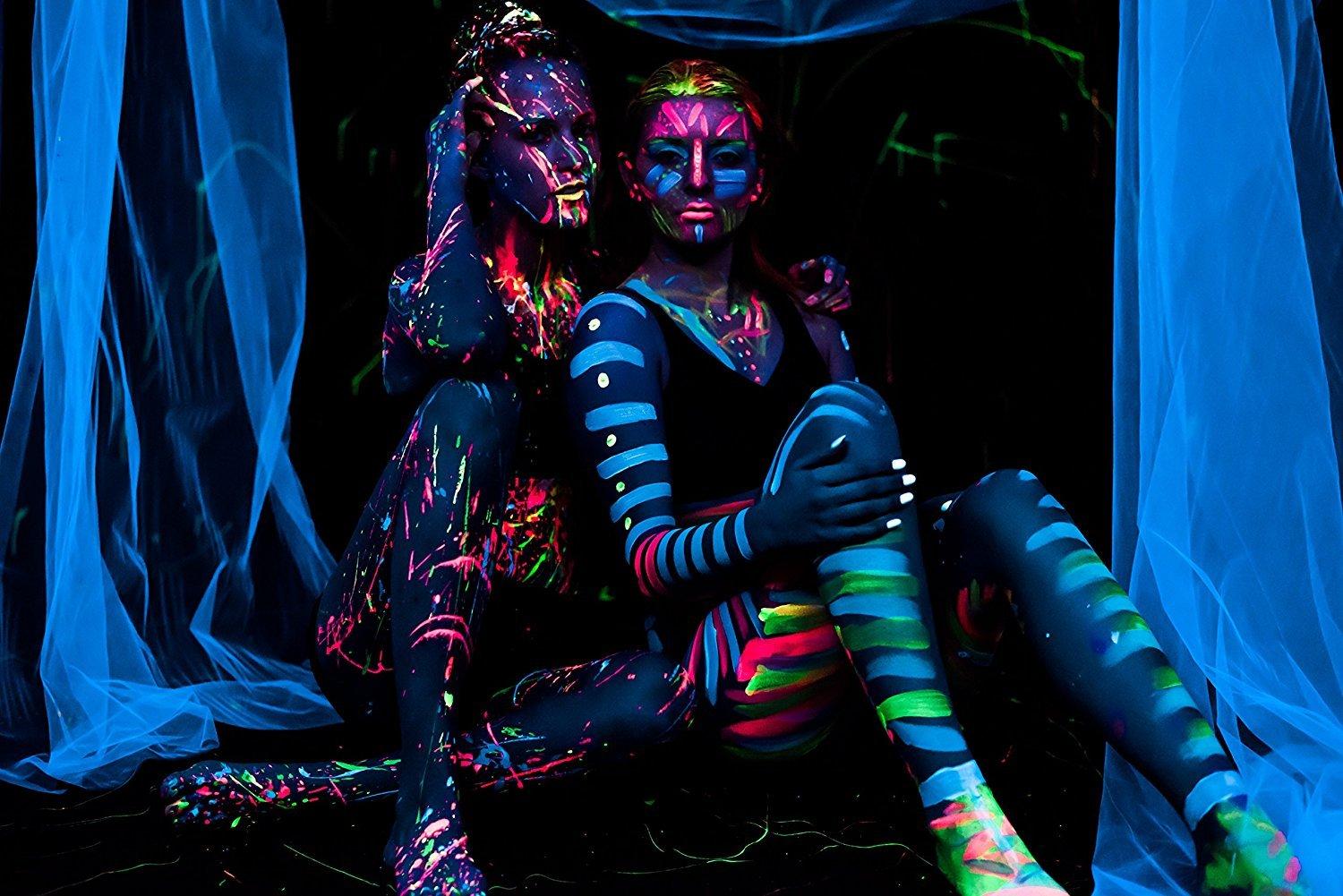 Midnight Glo UV Neon Face & Body Paint Glow - Blacklight Reactive  Fluorescent Paint - Safe, Washable, Non-Toxic, Great For Raves, Parties,  Festivals