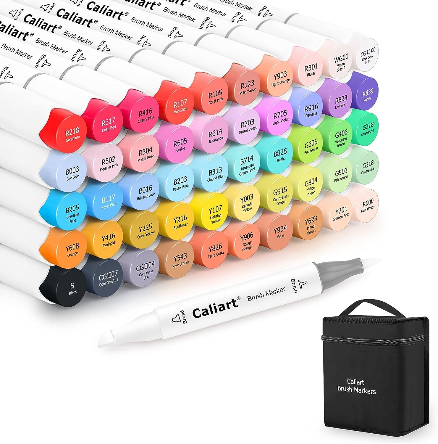 Caliart Alcohol Brush Markers, 51 Colors Dual Tip Artist Brush