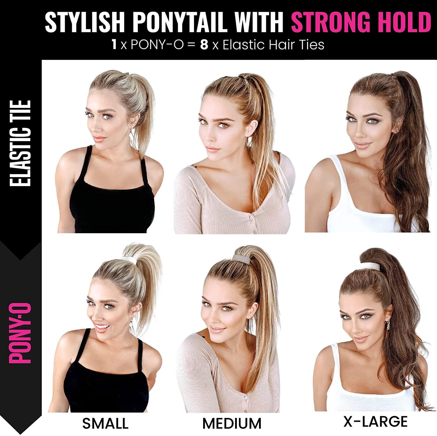 Medium PONY-O for Fine to Normal Hair or Slightly Thick Hair - PONY-O  Revolutionary Hair Tie Alternative Ponytail Holders - 2 Pack Black Original