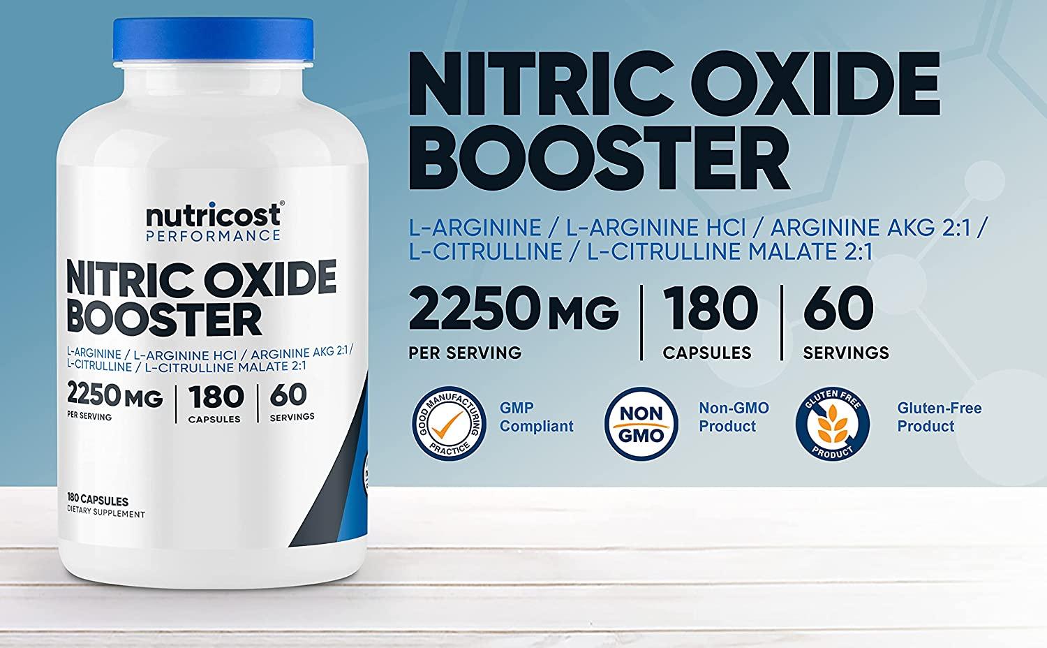 Nutricost Nitric Oxide Booster 750mg 180 Capsules Gluten Free, NonGMO