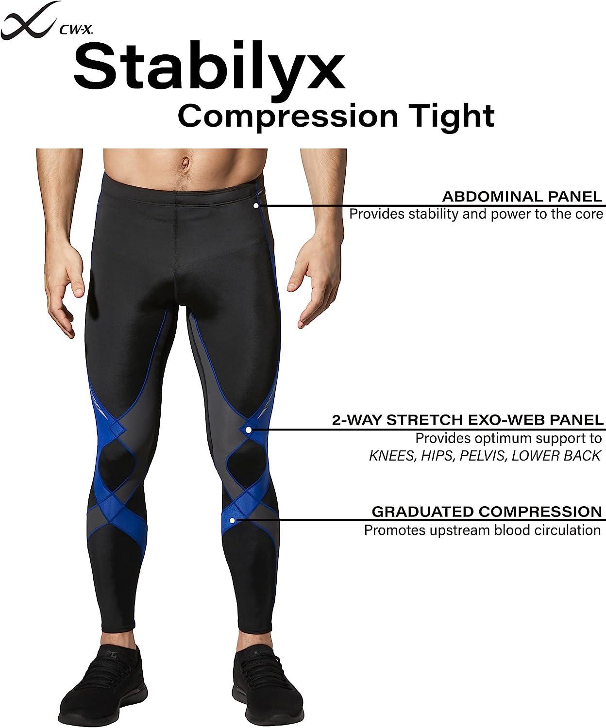 CW-X Men's Stabilyx Joint Support Compression Tights Medium Black/Grey/Blue