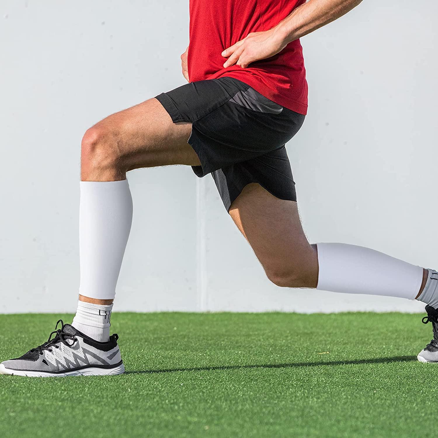 3 Pairs Football Leg Sleeve for Men Calf Compression Football Sleeve Soccer Leg  Sleeve for Adult Youth Women Athletes (Black, White, Blue,Medium) Medium  Black, White, Blue